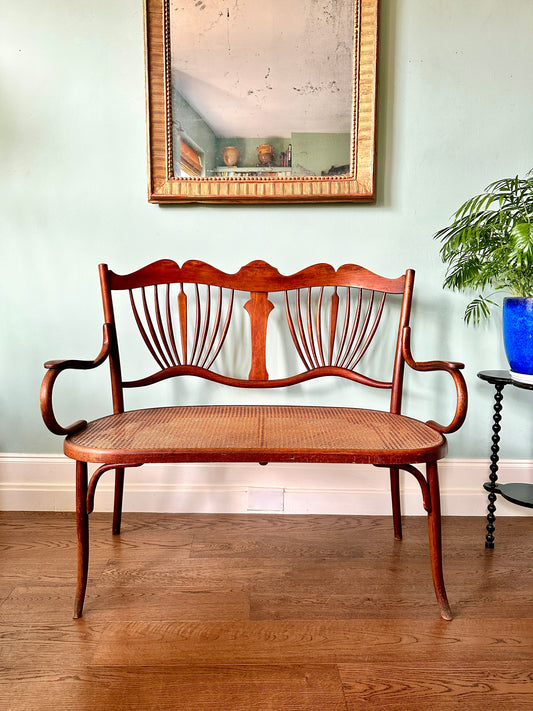 Art Nouveau Fischel Beech & Cane Bench