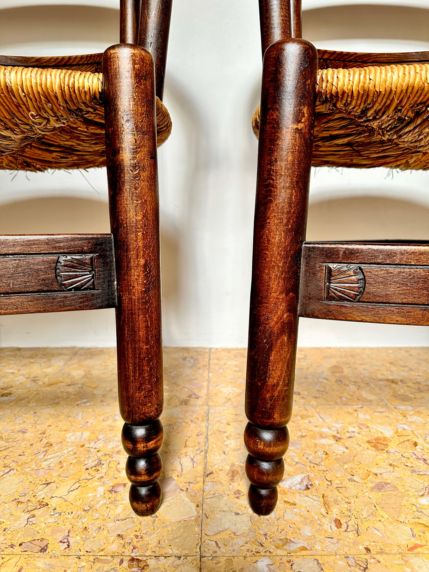 Early C20th Breton Rush Seat Armchairs (Available Individually)