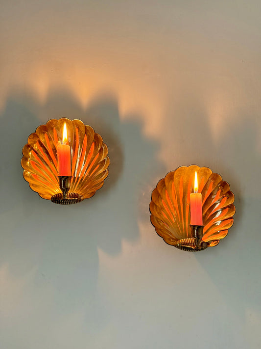 Pair Of 1930s Brass Scallop Shell Sconces