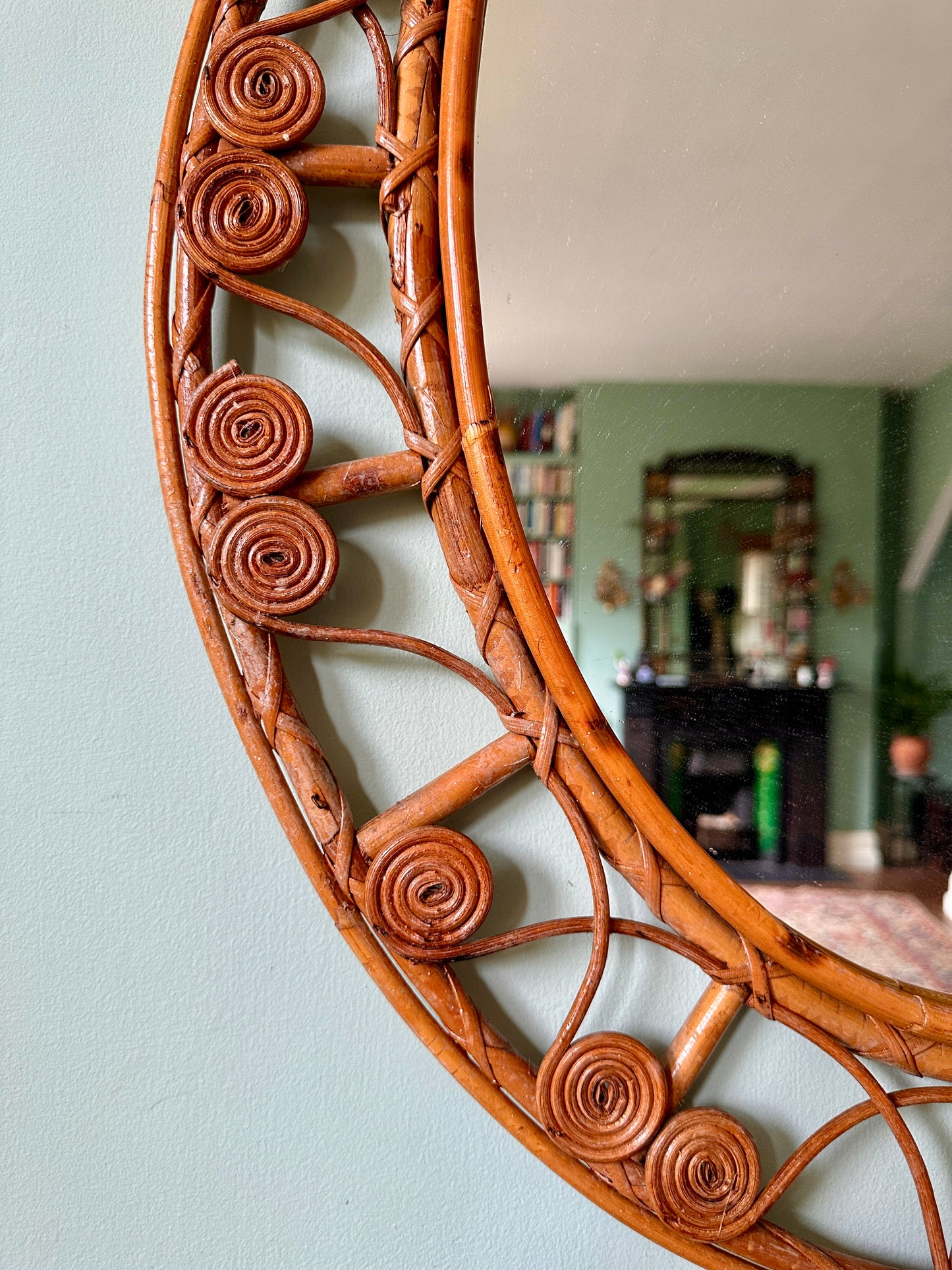 1960s French Rattan and Bamboo Mirror