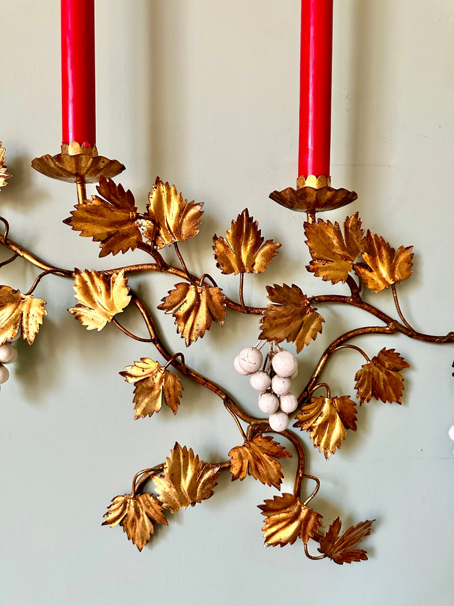 Large Pair Of 1940s Italian Grape Candle Sconces