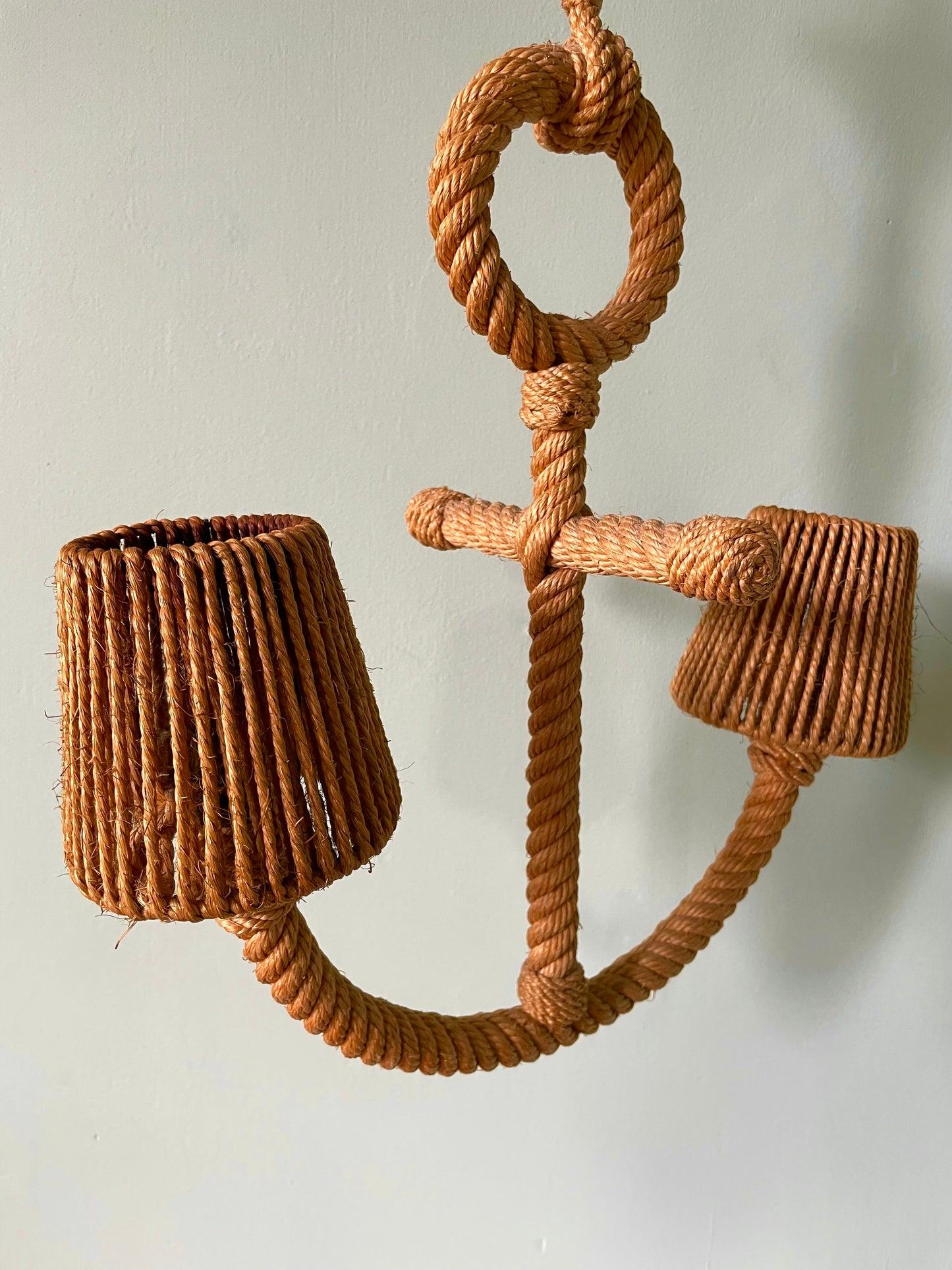 1960s Audoux & Minet Anchor Rope Chandelier With Original Shades
