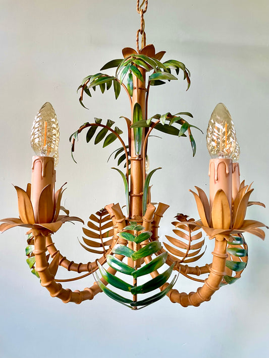 1950s French Bamboo Tole Chandelier