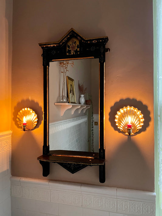 1930s Brass Scallop Candle Sconces