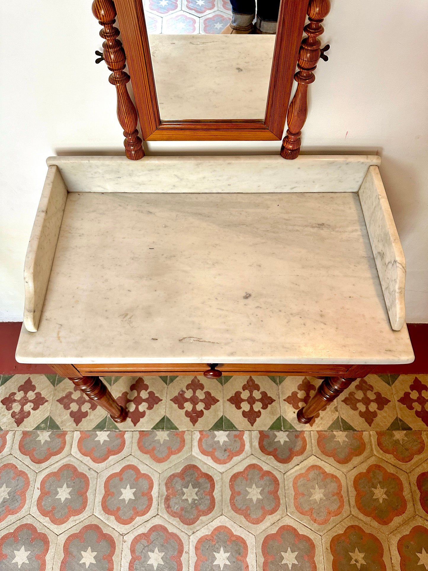 C19th French Pine & Marble Washstand