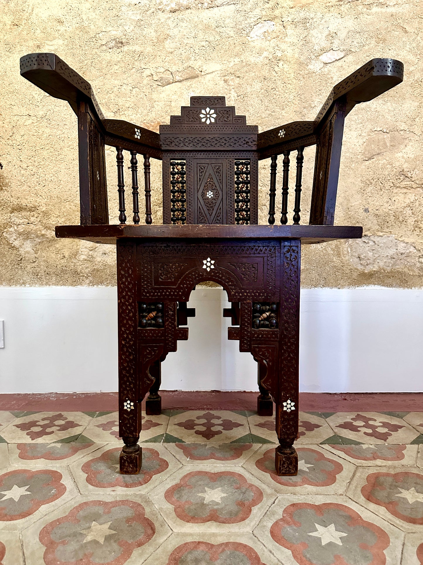 Pair Of Syrian Mother-Of-Pearl Inlaid Armchairs