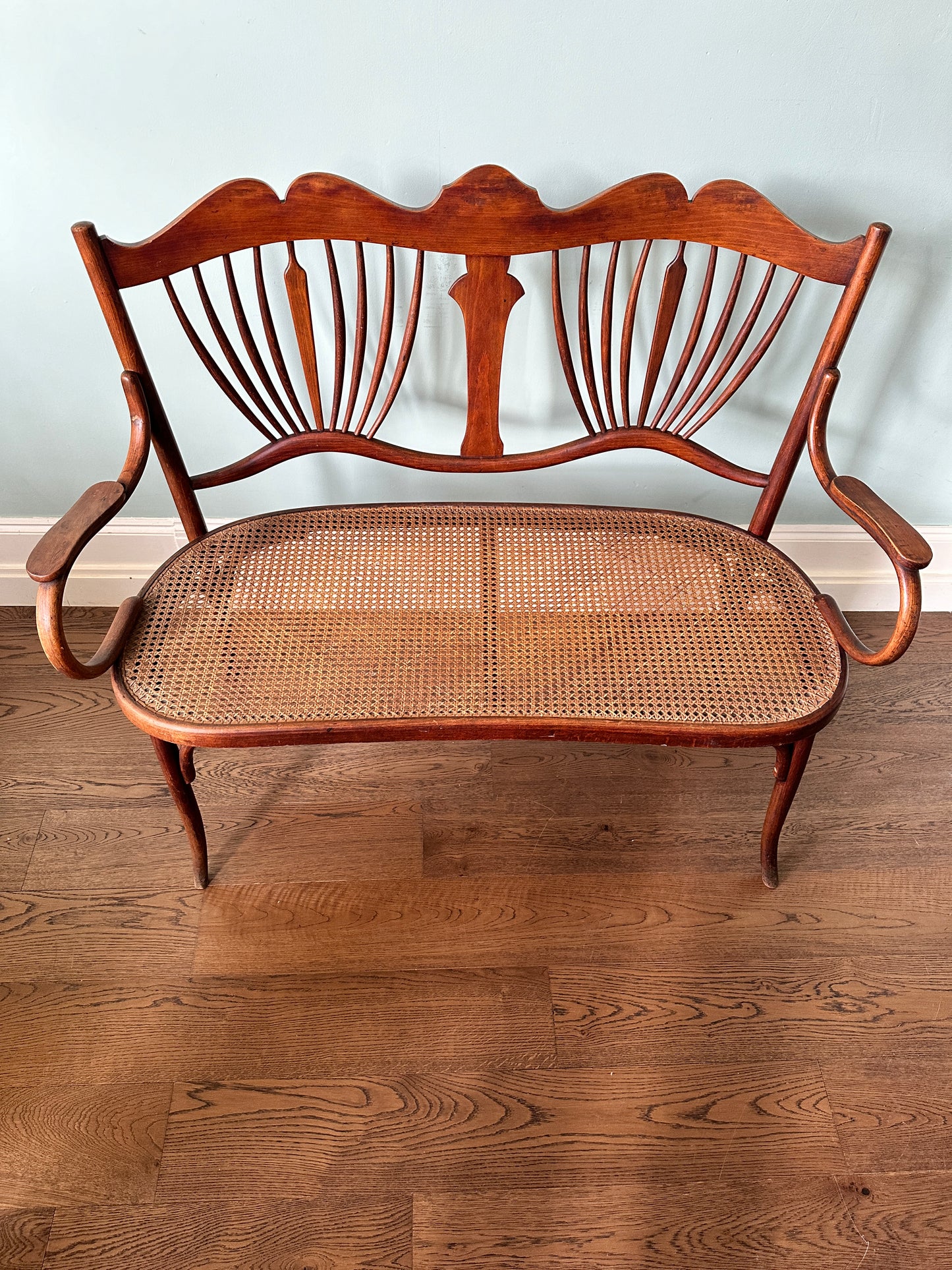 Art Nouveau Fischel Beech & Cane Bench