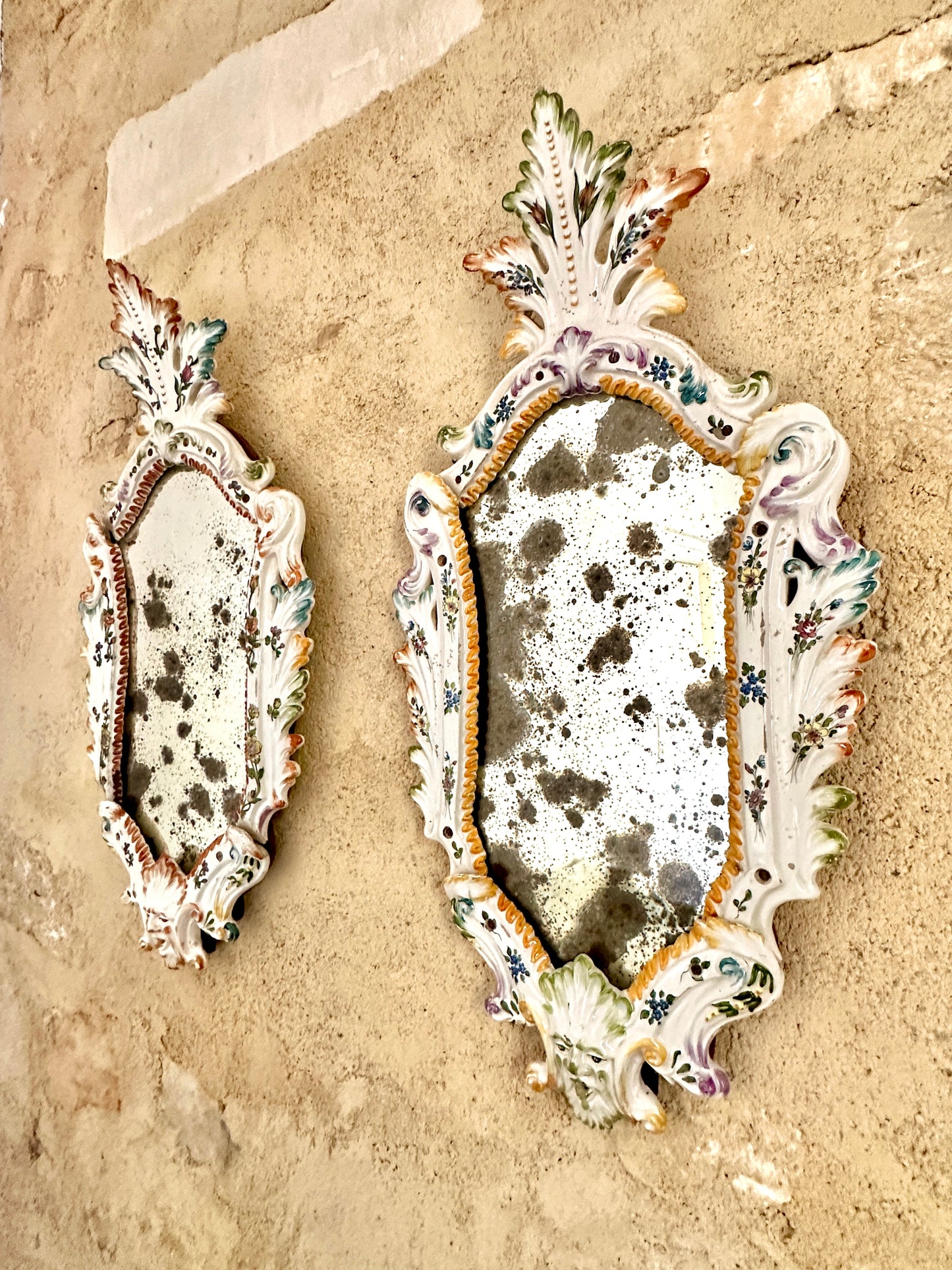 Pair Of Early C19th Bassano Ceramic Mirrors