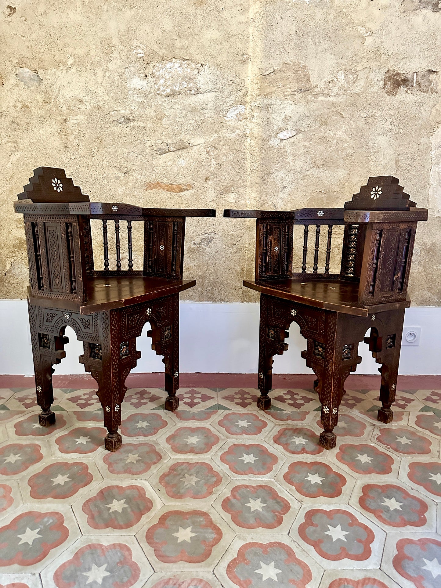 Pair Of Syrian Mother-Of-Pearl Inlaid Armchairs