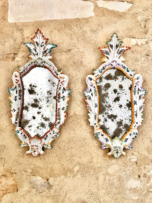 Pair Of Early C19th Bassano Ceramic Mirrors