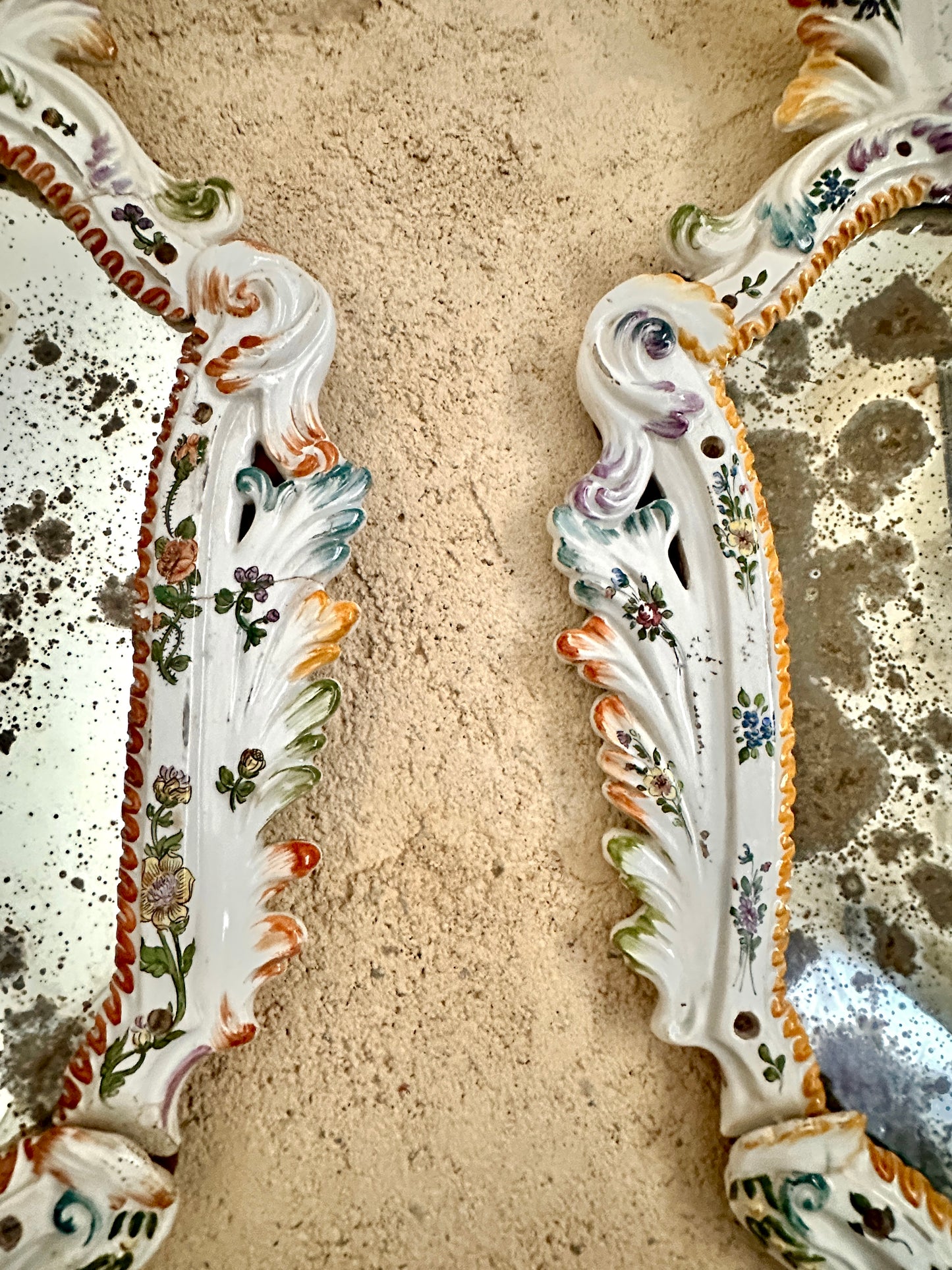 Pair Of Early C19th Bassano Ceramic Mirrors