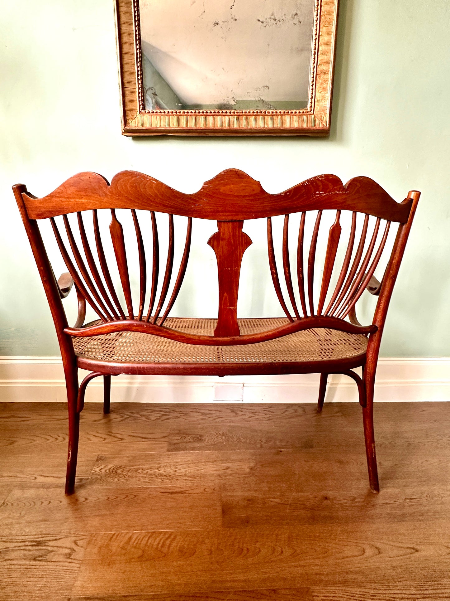Art Nouveau Fischel Beech & Cane Bench