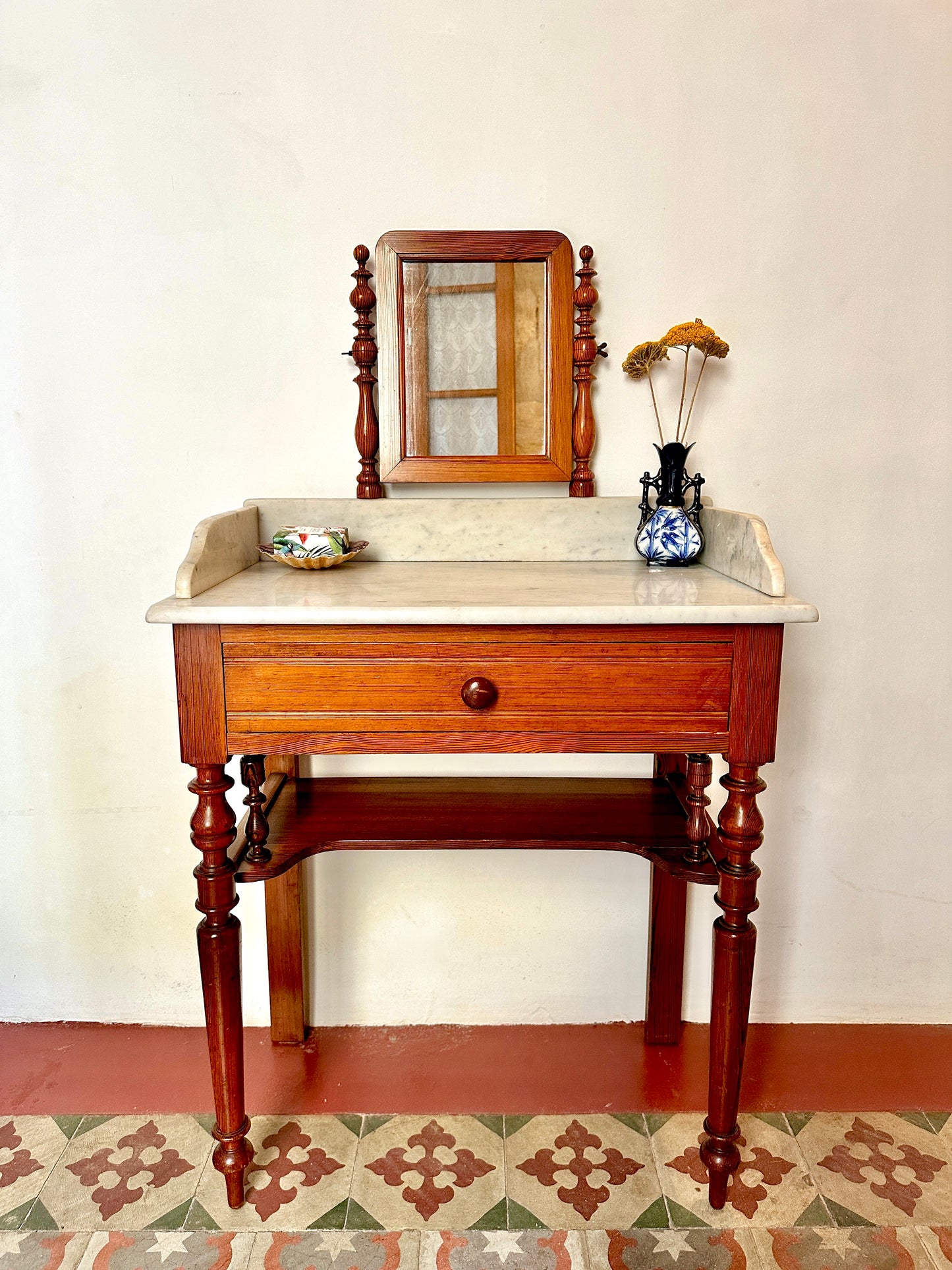 C19th French Pine & Marble Washstand