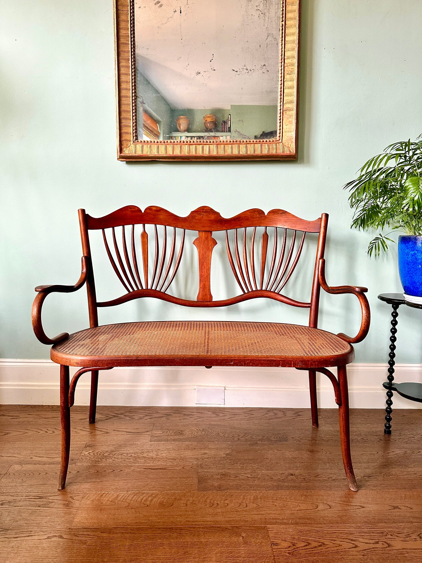 Art Nouveau Fischel Beech & Cane Bench
