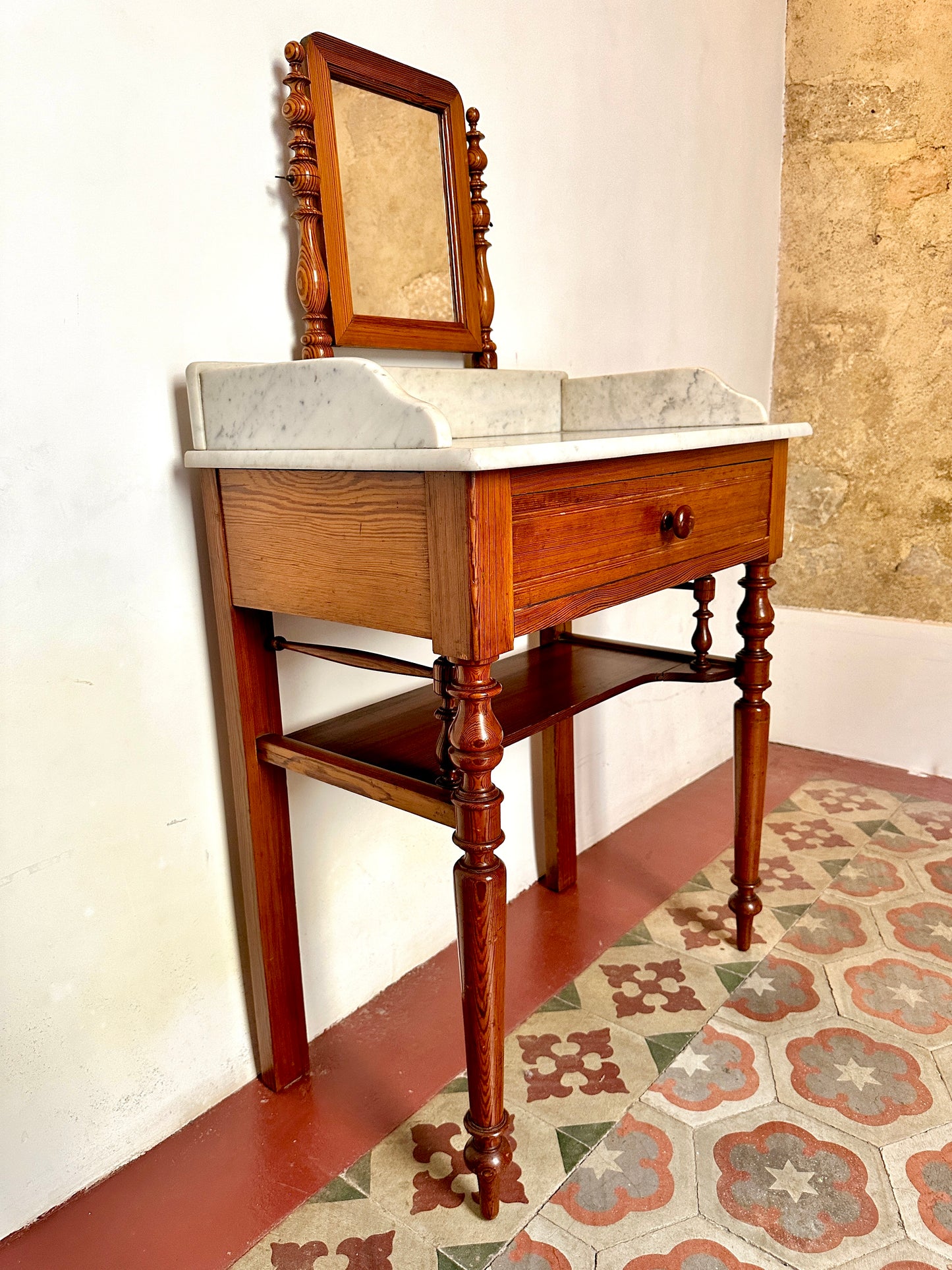 C19th French Pine & Marble Washstand