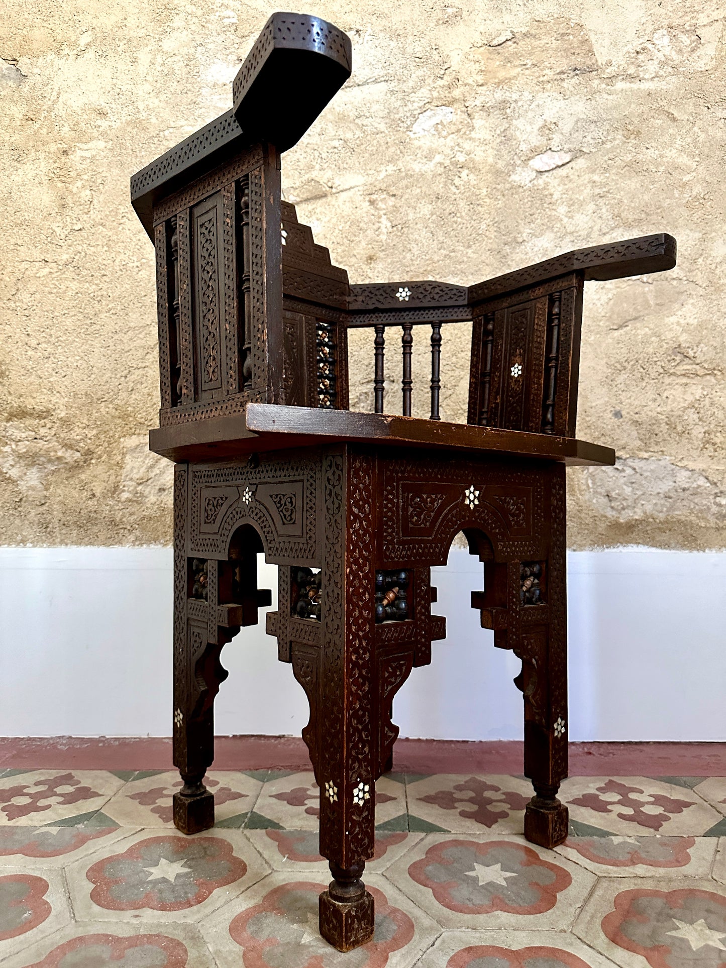 Pair Of Syrian Mother-Of-Pearl Inlaid Armchairs