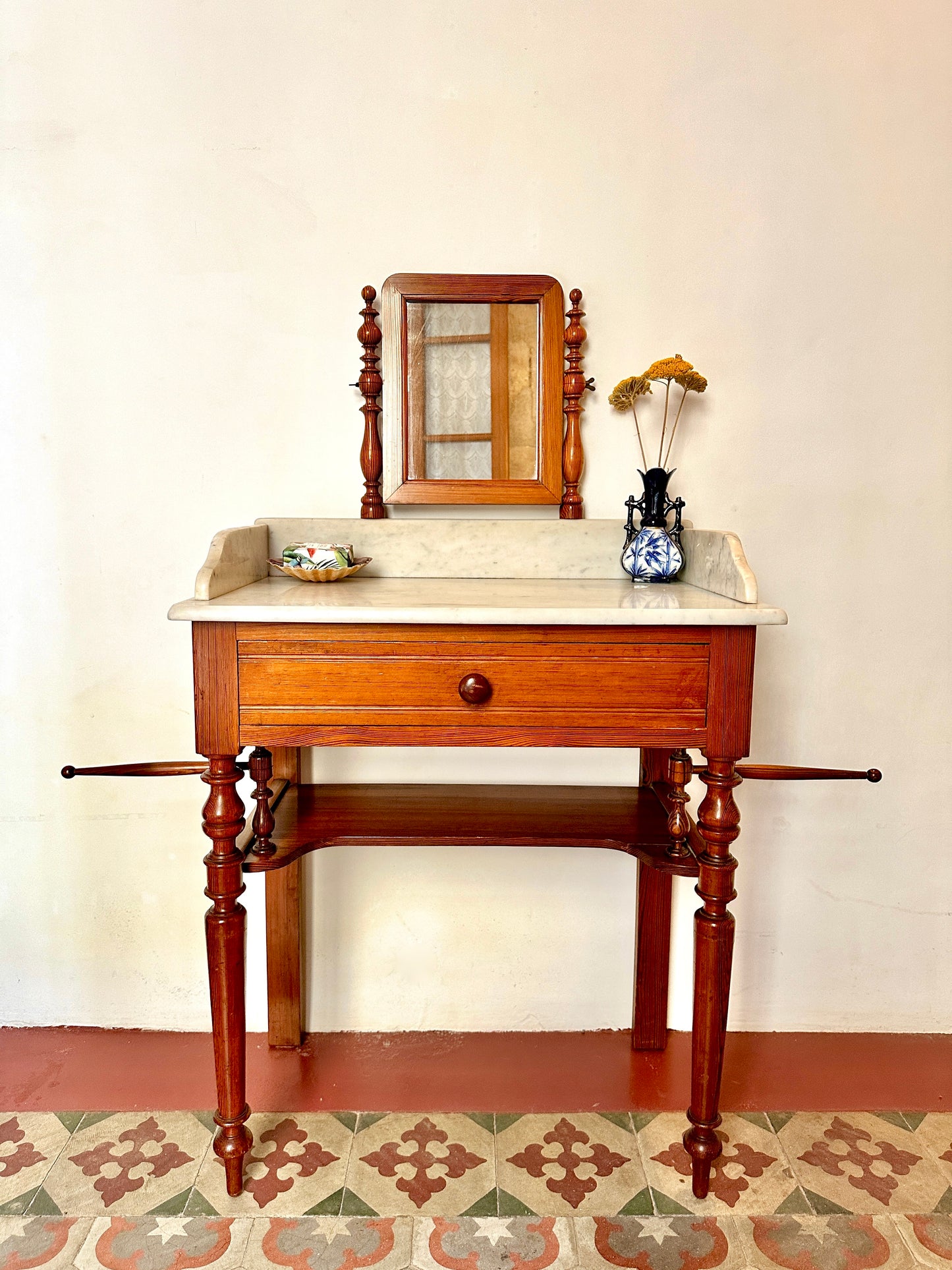 C19th French Pine & Marble Washstand