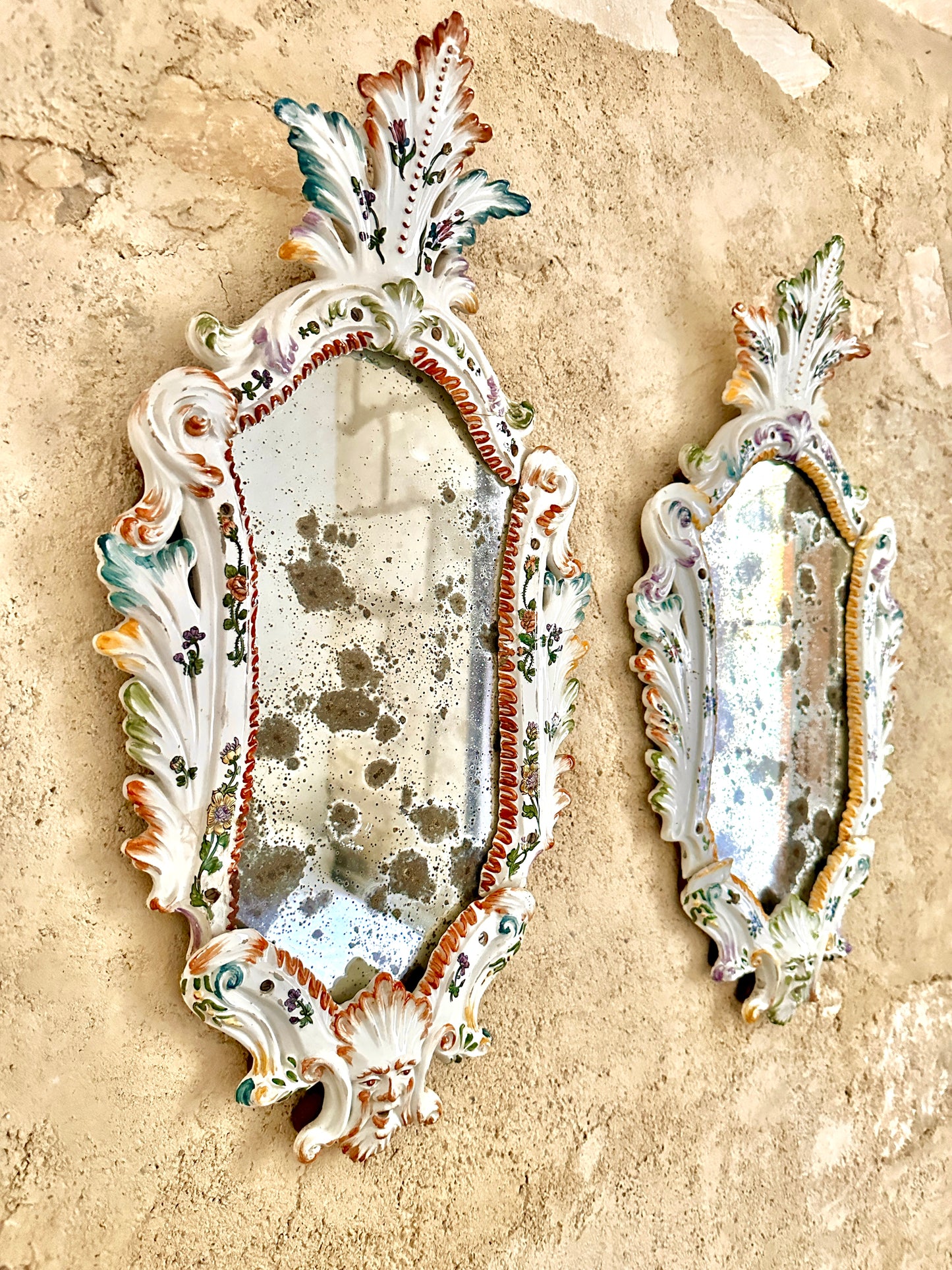 Pair Of Early C19th Bassano Ceramic Mirrors