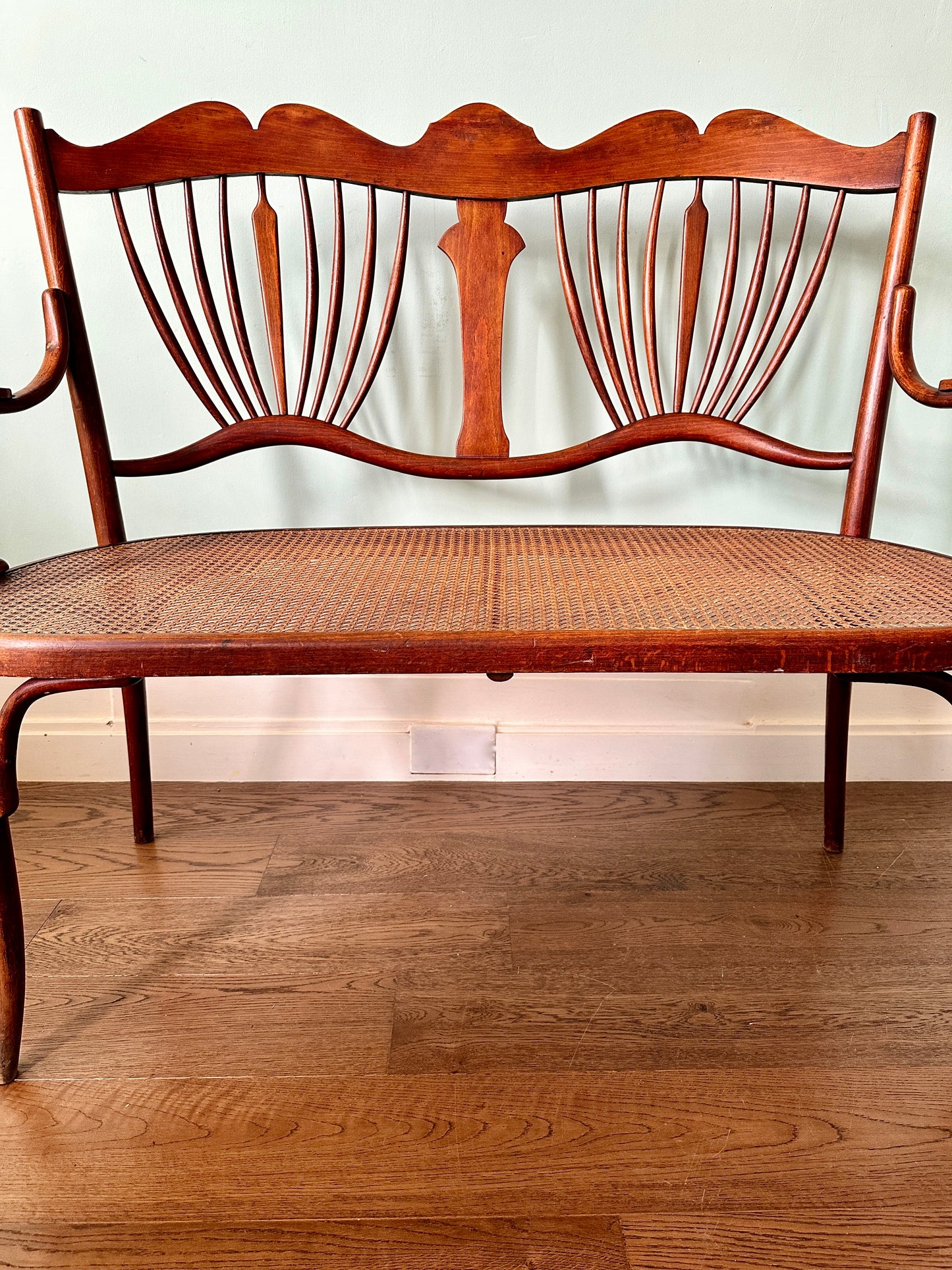 Art Nouveau Fischel Beech & Cane Bench