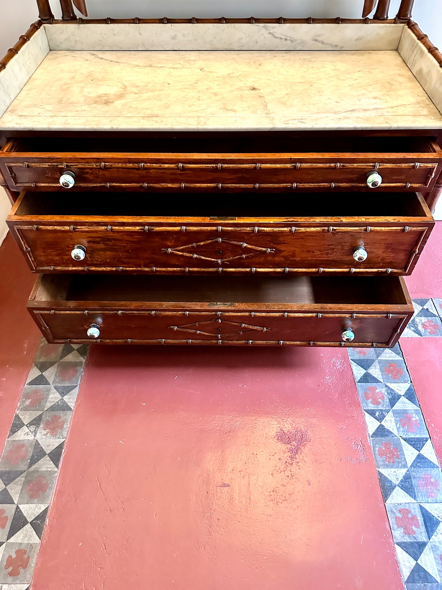 C19th French Faux Bamboo & Marble Dresser