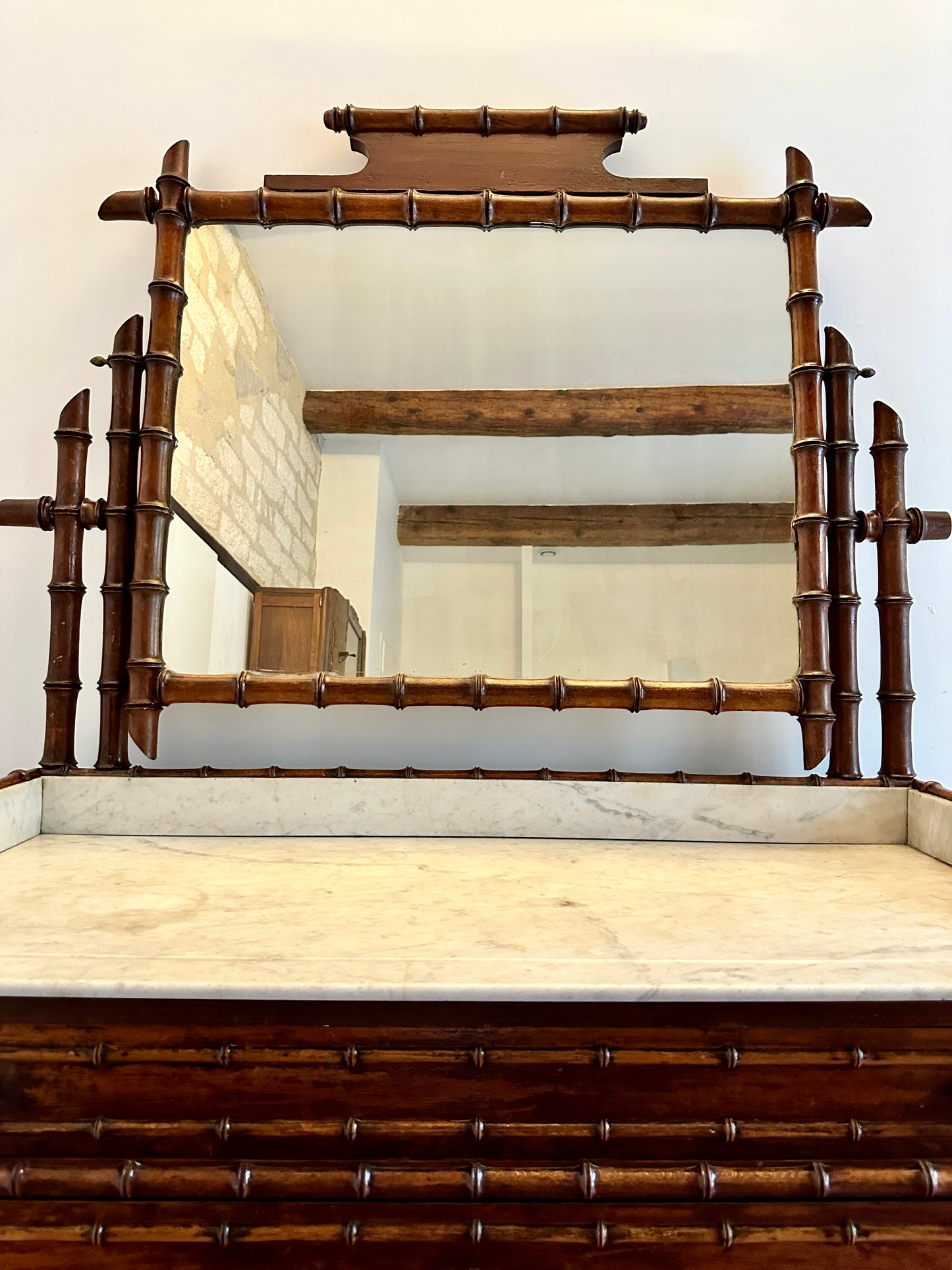 C19th French Faux Bamboo & Marble Dresser
