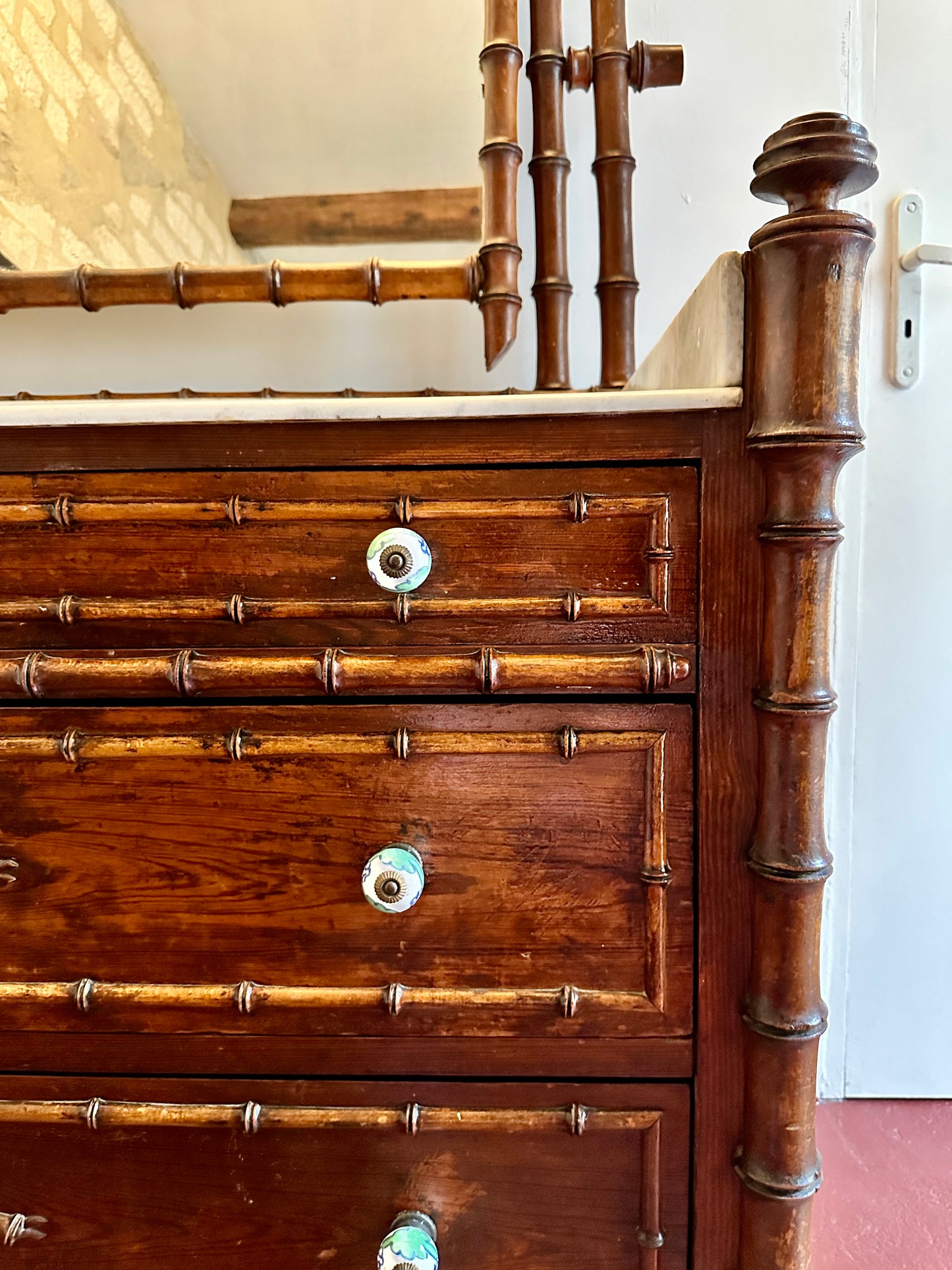 C19th French Faux Bamboo & Marble Dresser