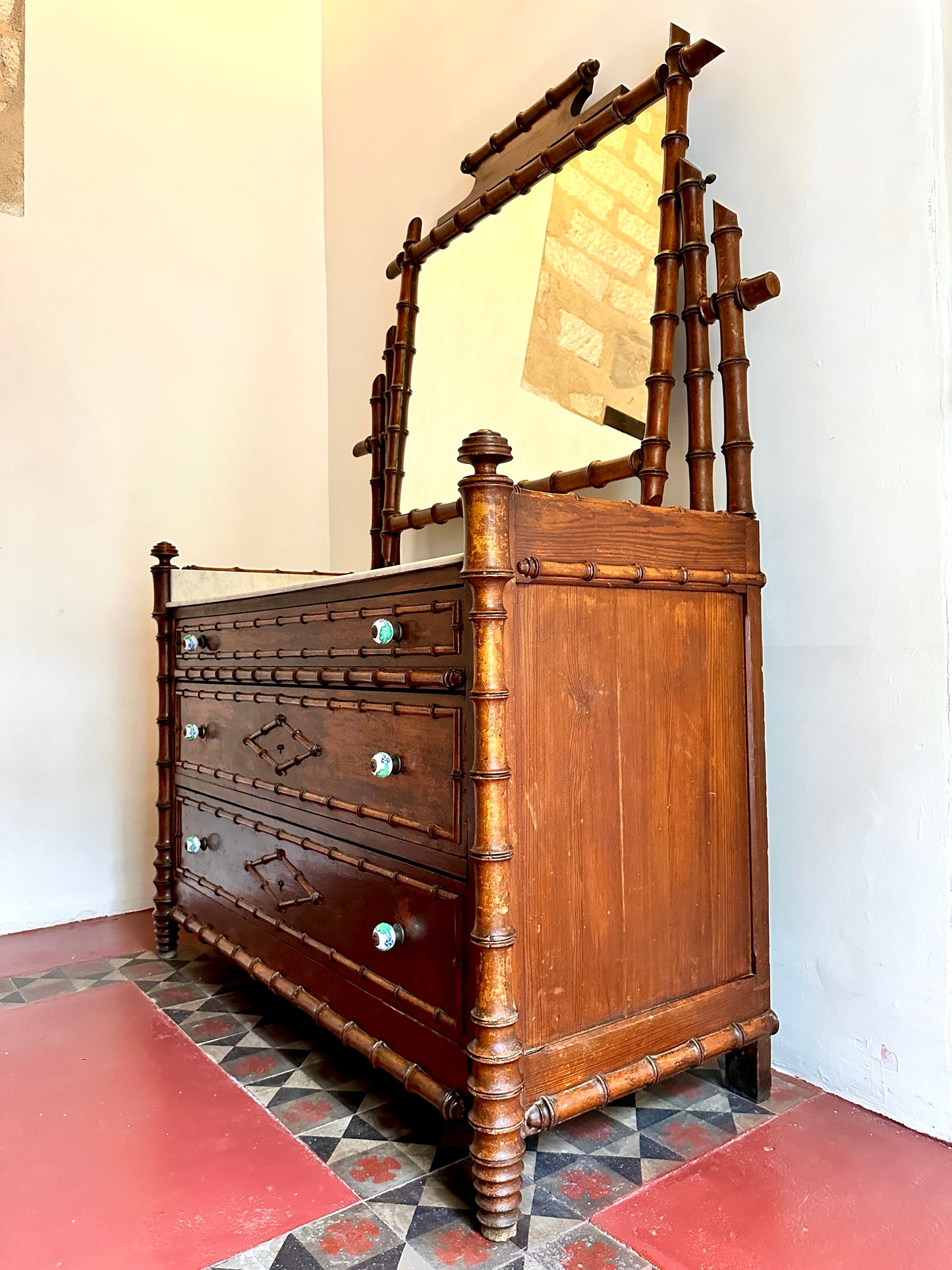 C19th French Faux Bamboo & Marble Dresser
