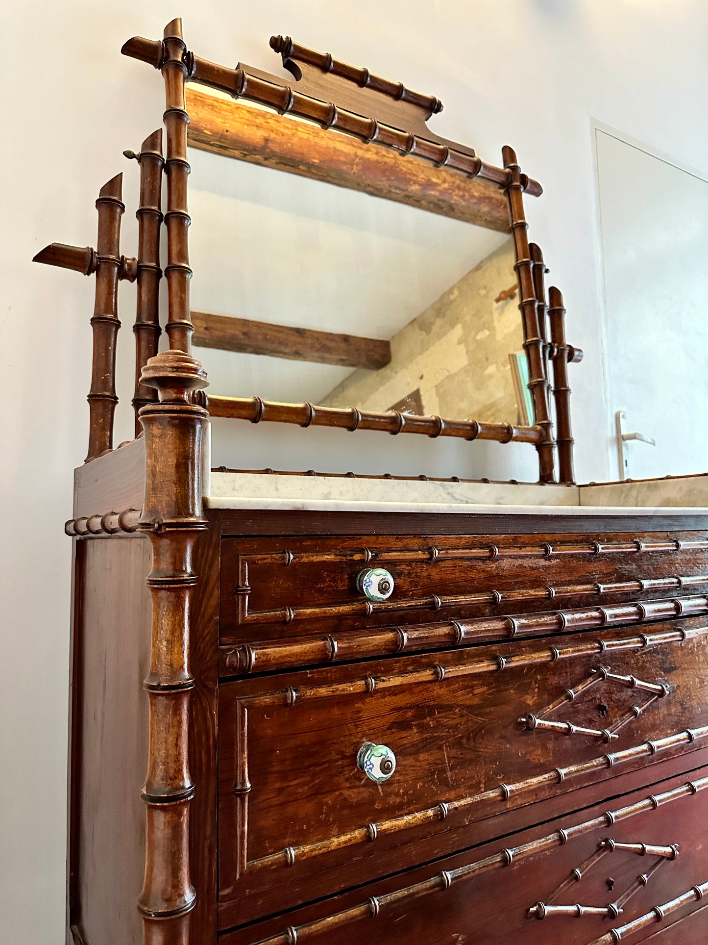 C19th French Faux Bamboo & Marble Dresser