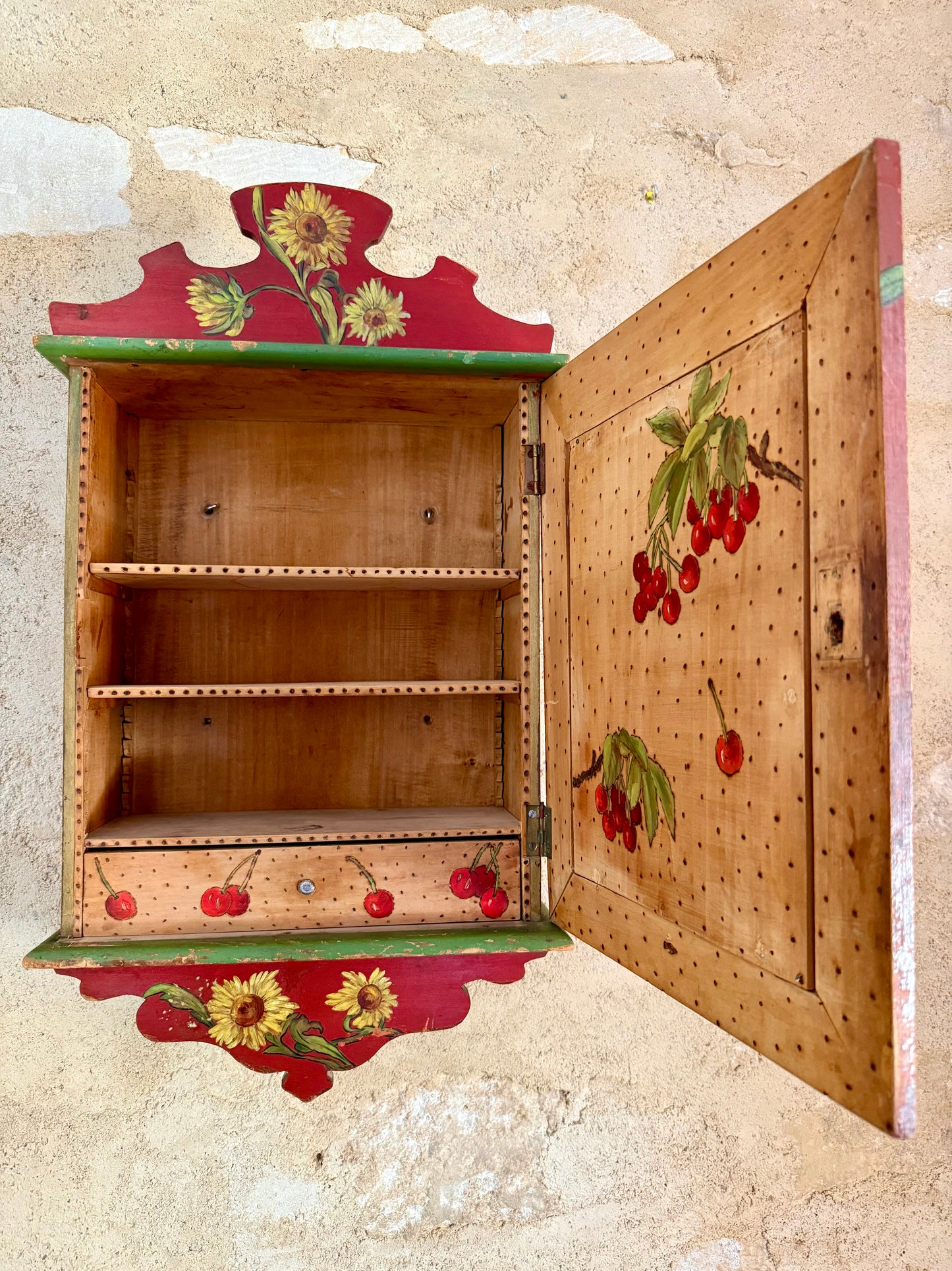 Late C19th French Folk Art Wall Cabinet