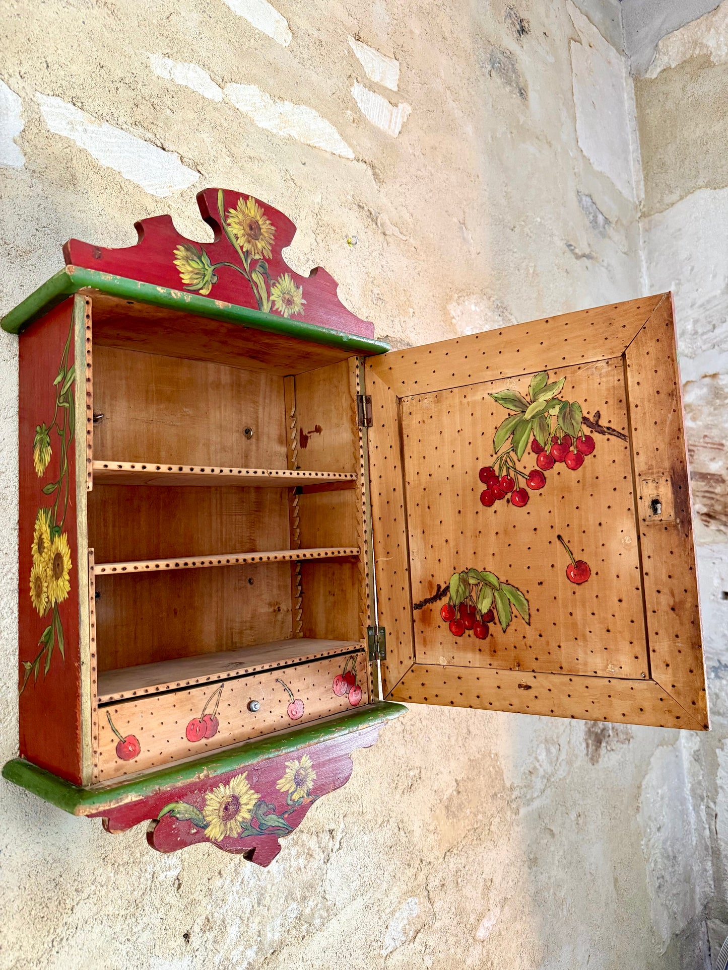 Late C19th French Folk Art Wall Cabinet