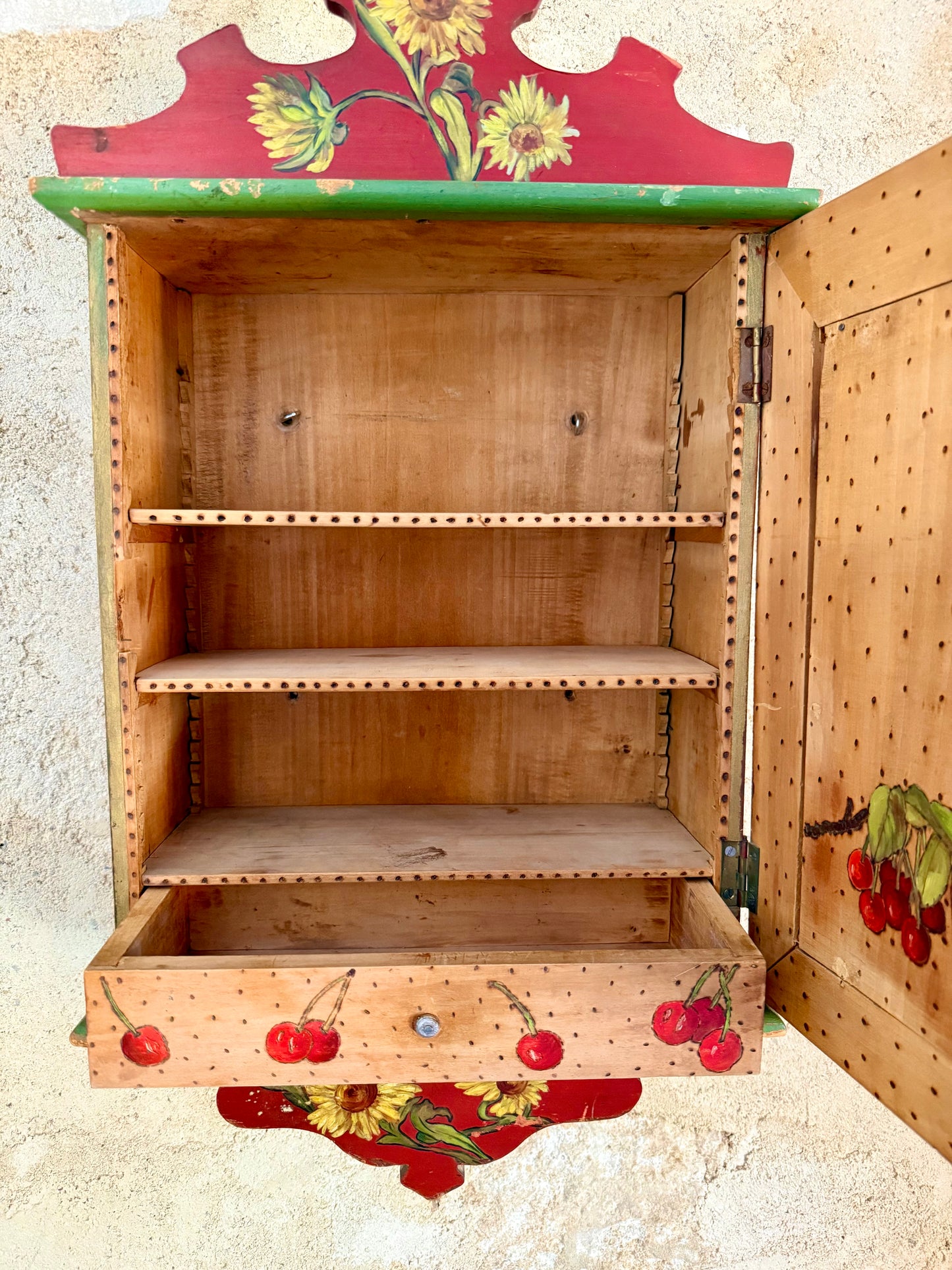 Late C19th French Folk Art Wall Cabinet