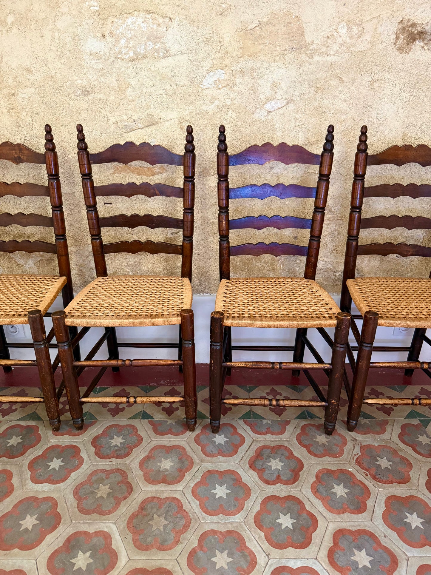 Set Of Four Rustic French Farmhouse Chairs