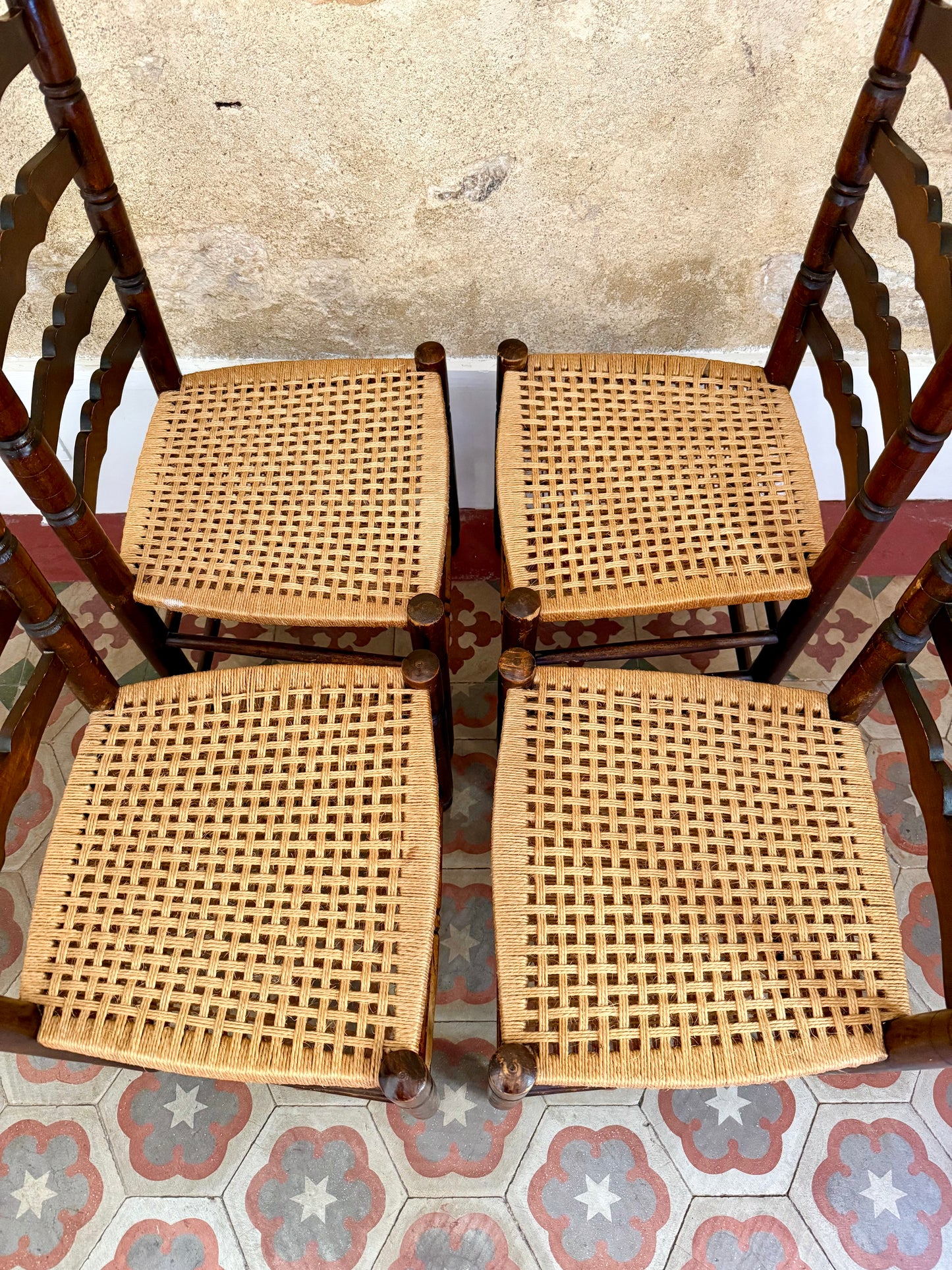 Set Of Four Rustic French Farmhouse Chairs