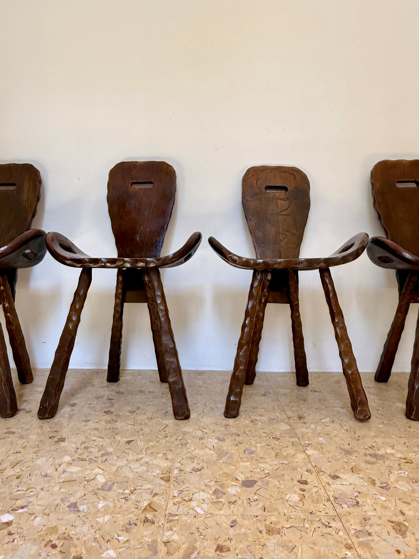 Set Of Four Brutalist Elm Stools