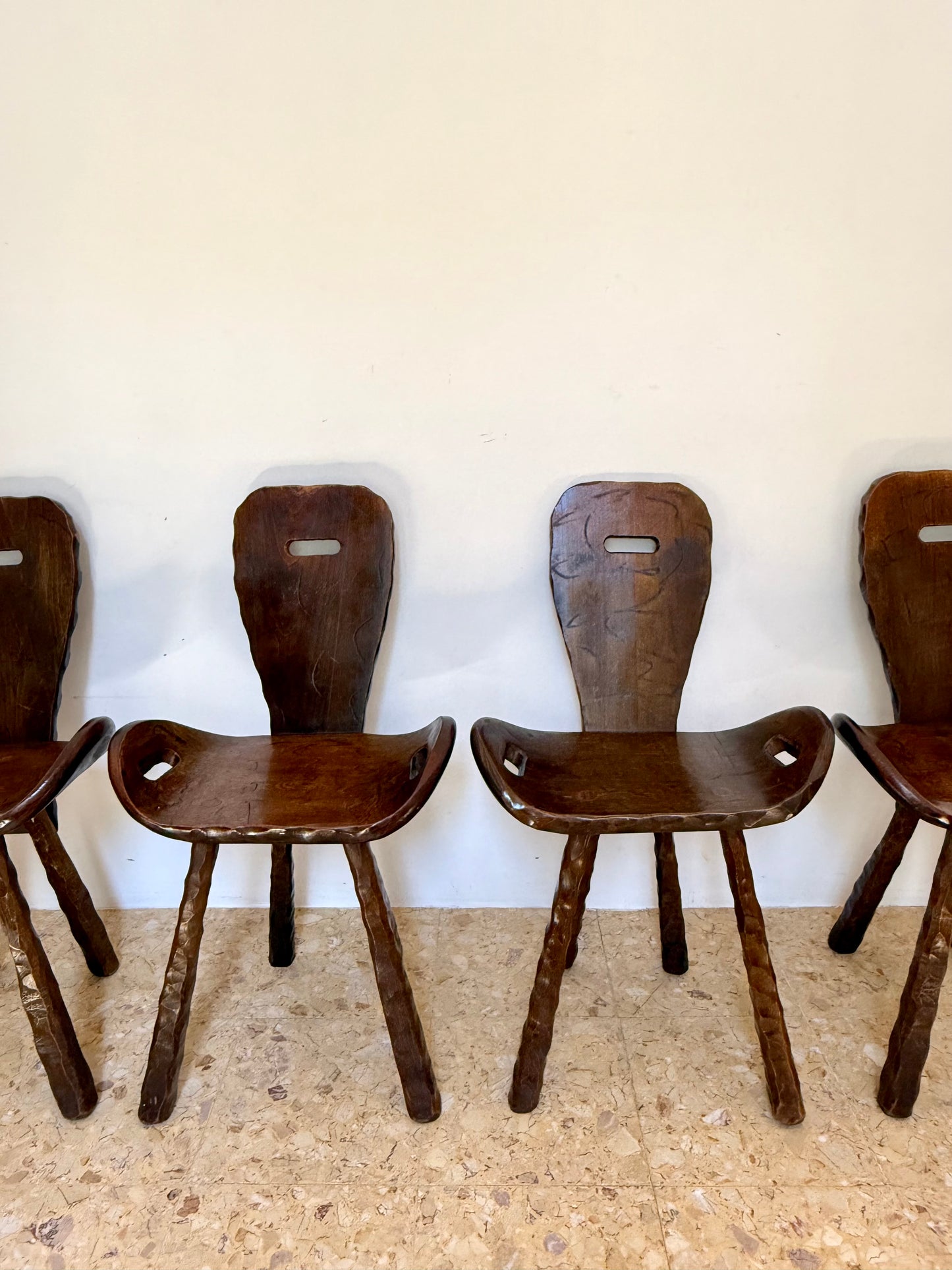 Set Of Four Brutalist Elm Stools