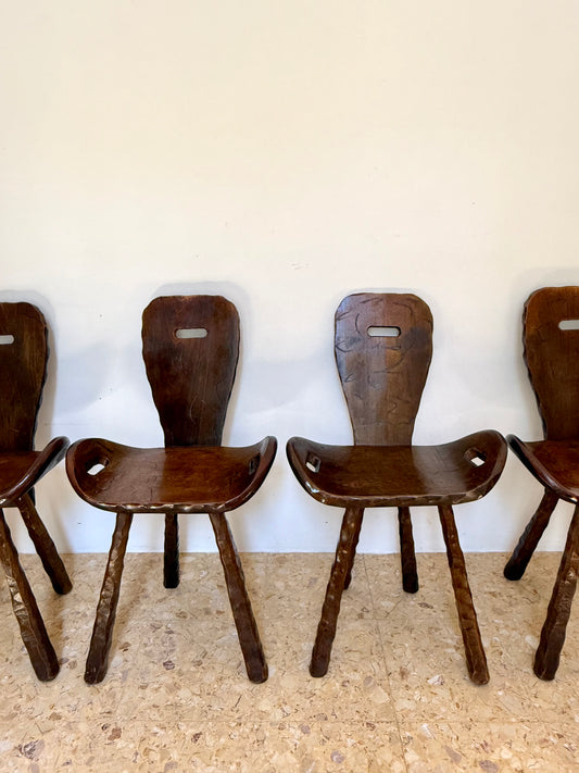 Set Of Four Brutalist Elm Stools