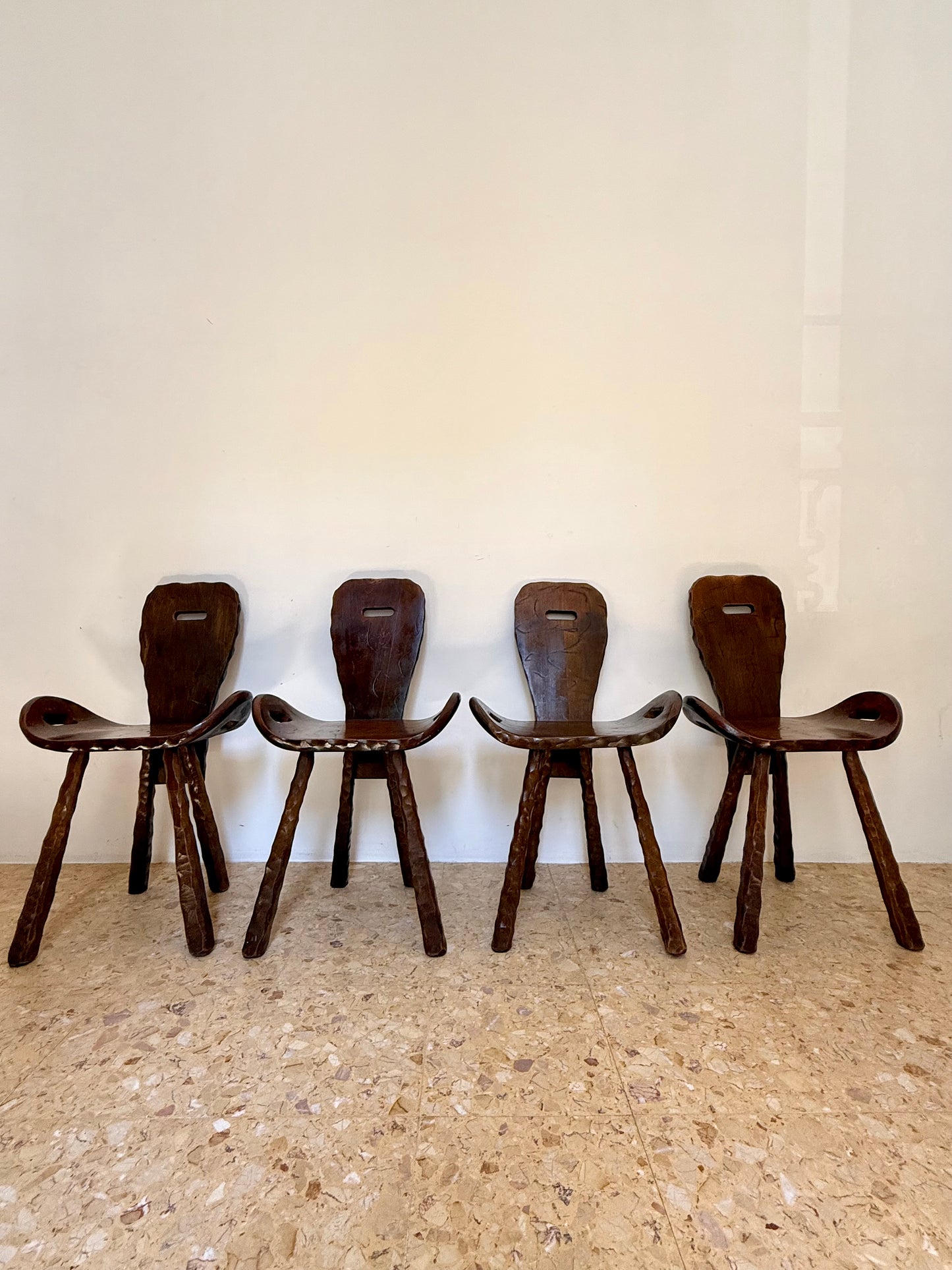 Set Of Four Brutalist Elm Stools