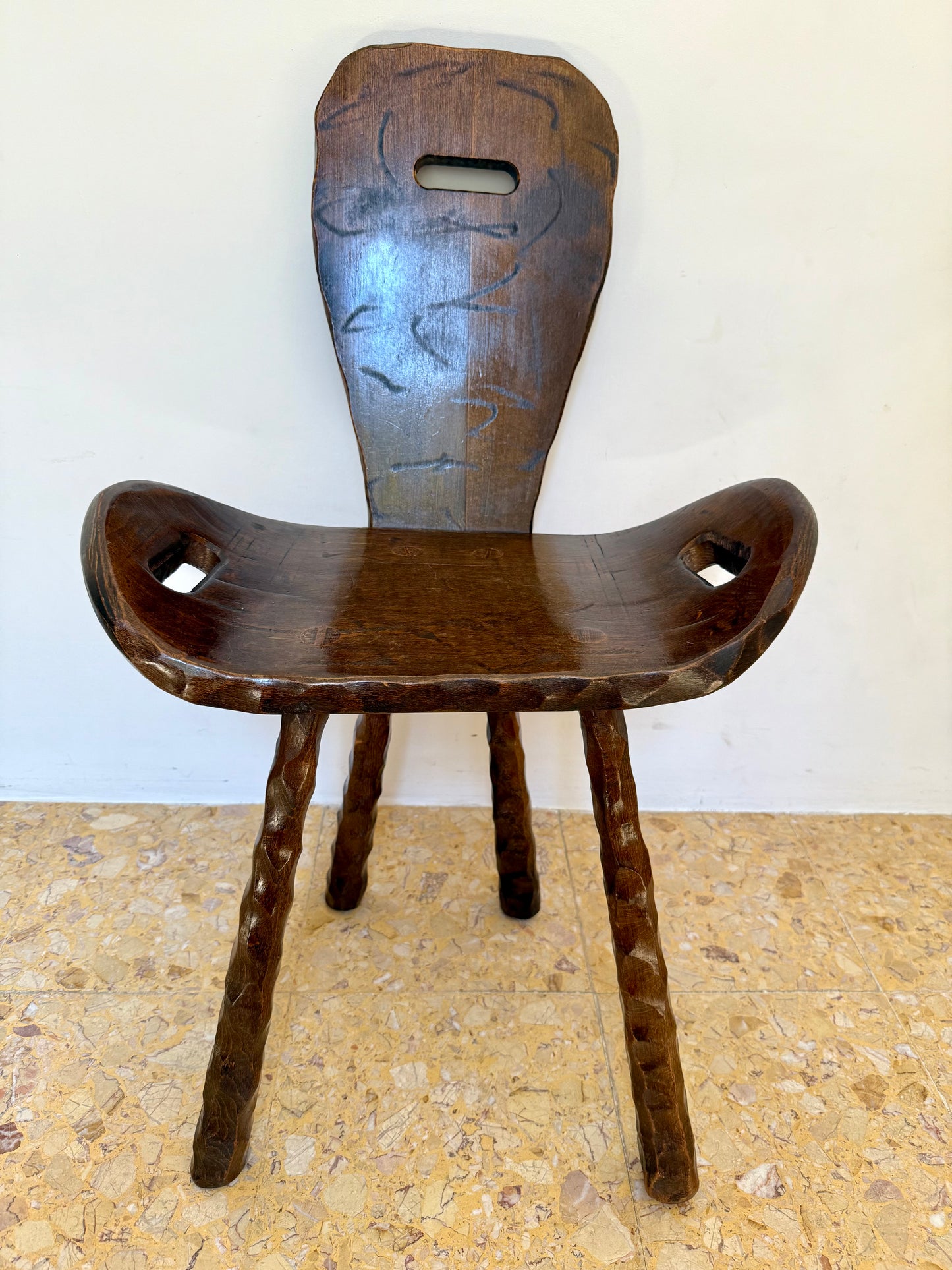 Set Of Four Brutalist Elm Stools