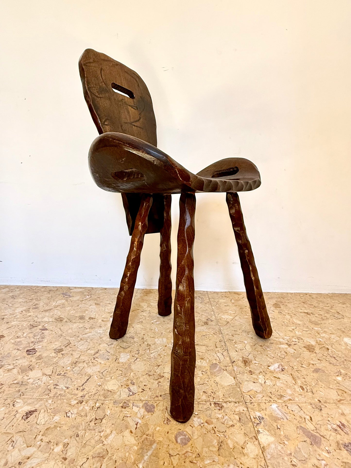 Set Of Four Brutalist Elm Stools