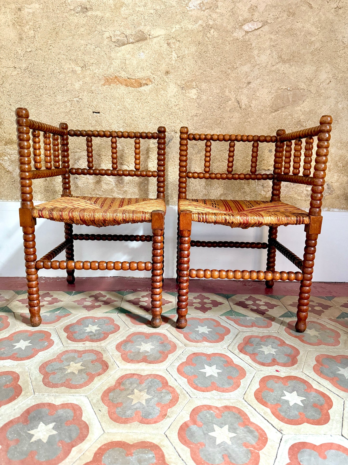 Pair Of Early C20th French Bobbin Corner Chairs