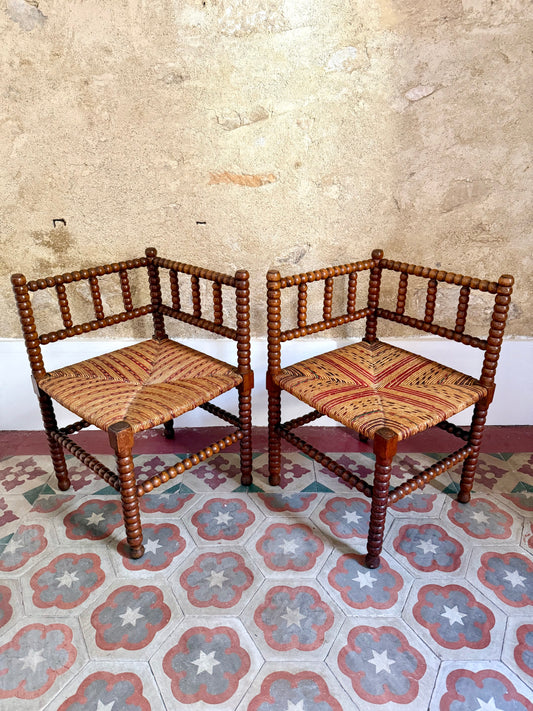 Pair Of Early C20th French Bobbin Corner Chairs