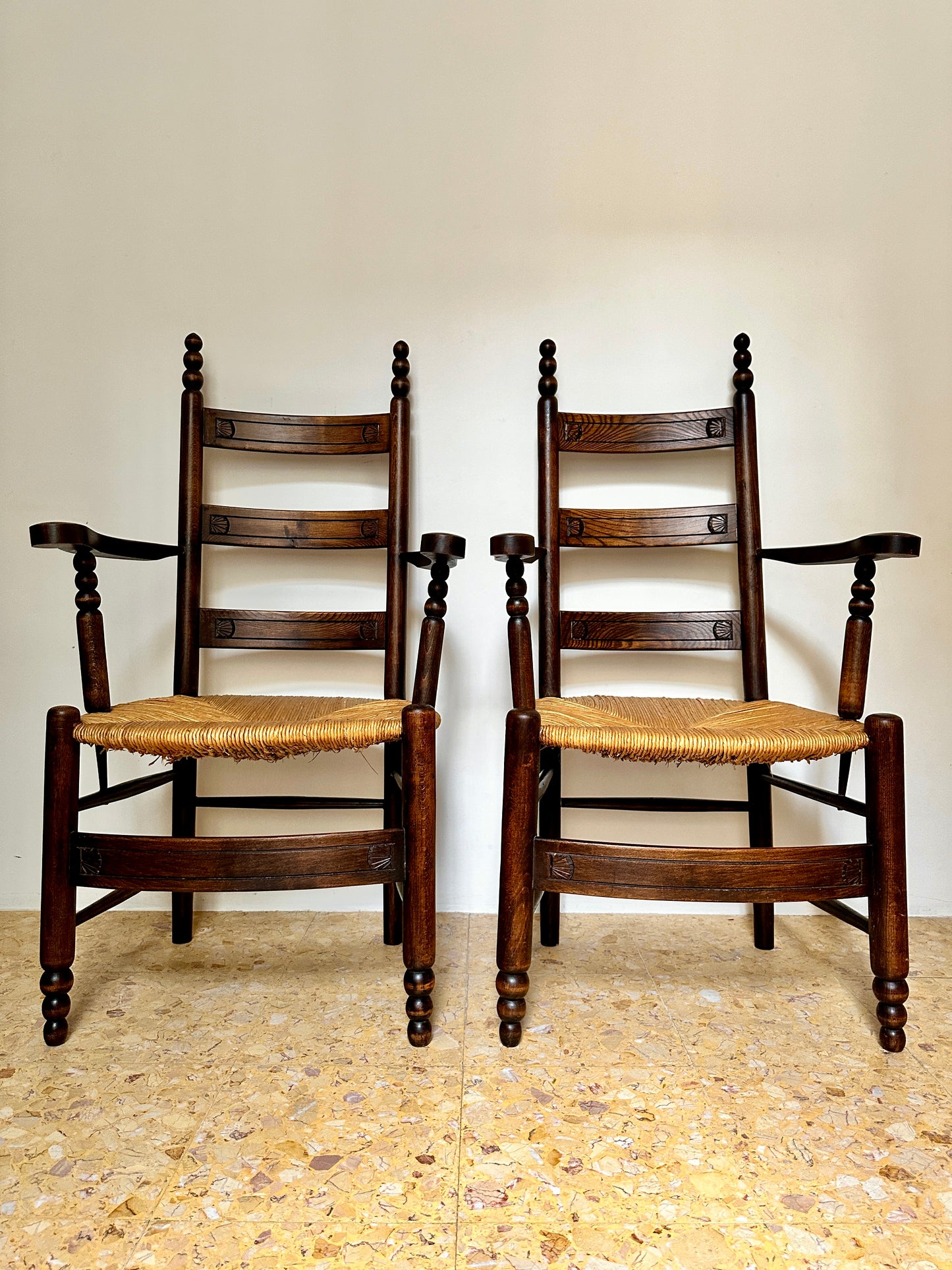 Early C20th Breton Rush Seat Armchairs (Available Individually)