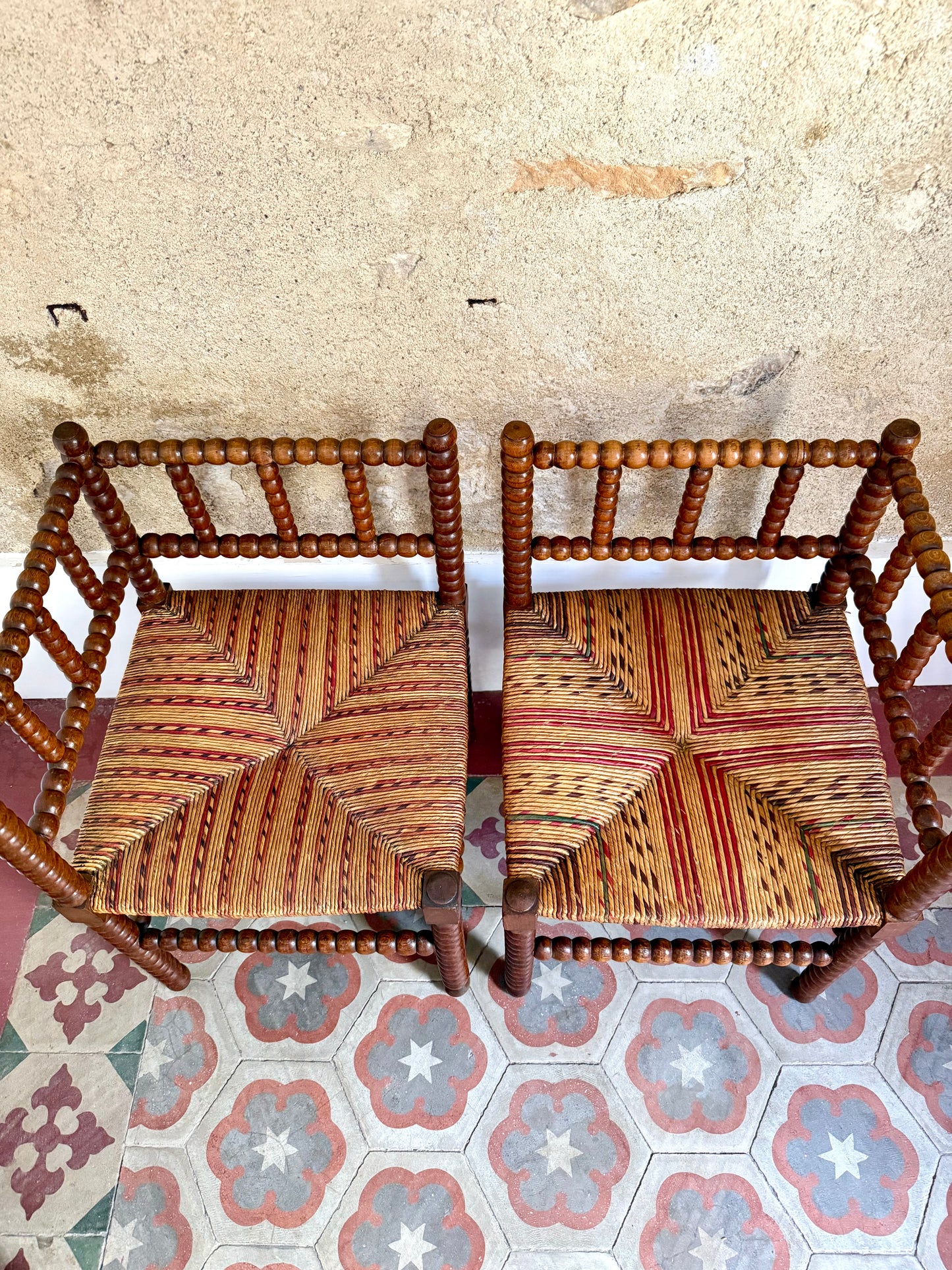 Pair Of Early C20th French Bobbin Corner Chairs