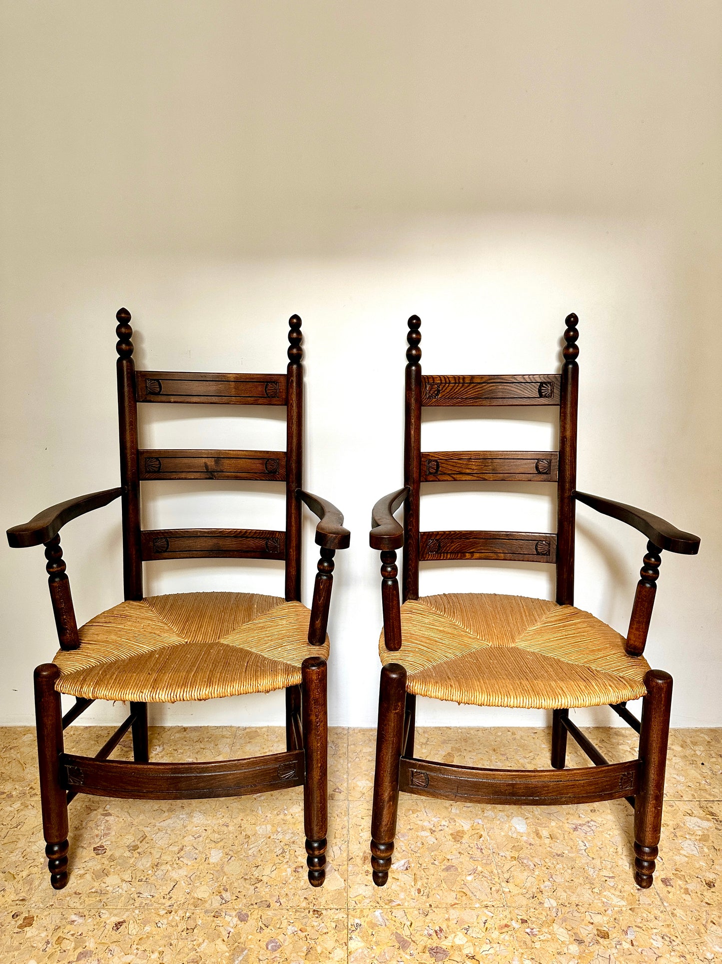 Early C20th Breton Rush Seat Armchairs (Available Individually)