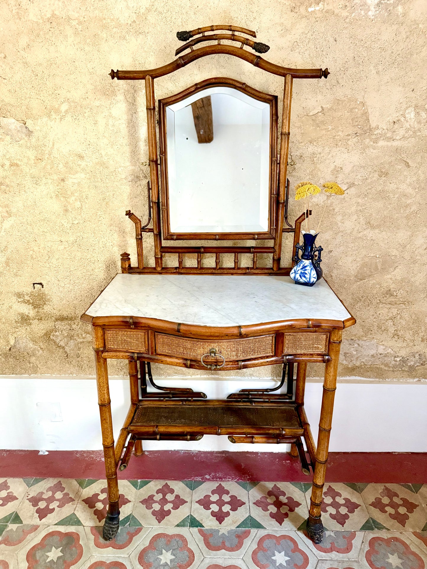 C19th French Bamboo & Marble Washstand