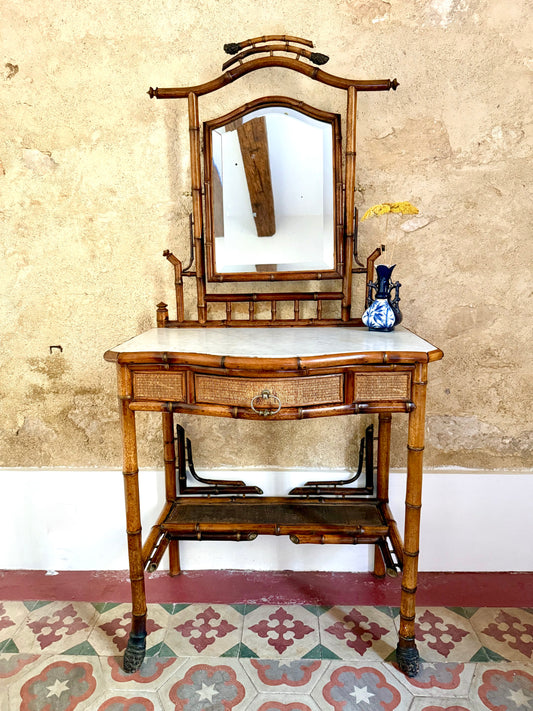 C19th French Bamboo & Marble Washstand