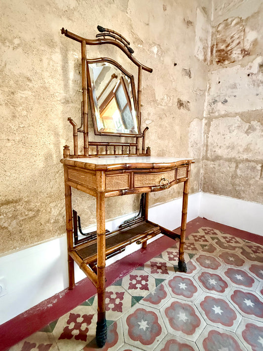 C19th French Bamboo & Marble Washstand