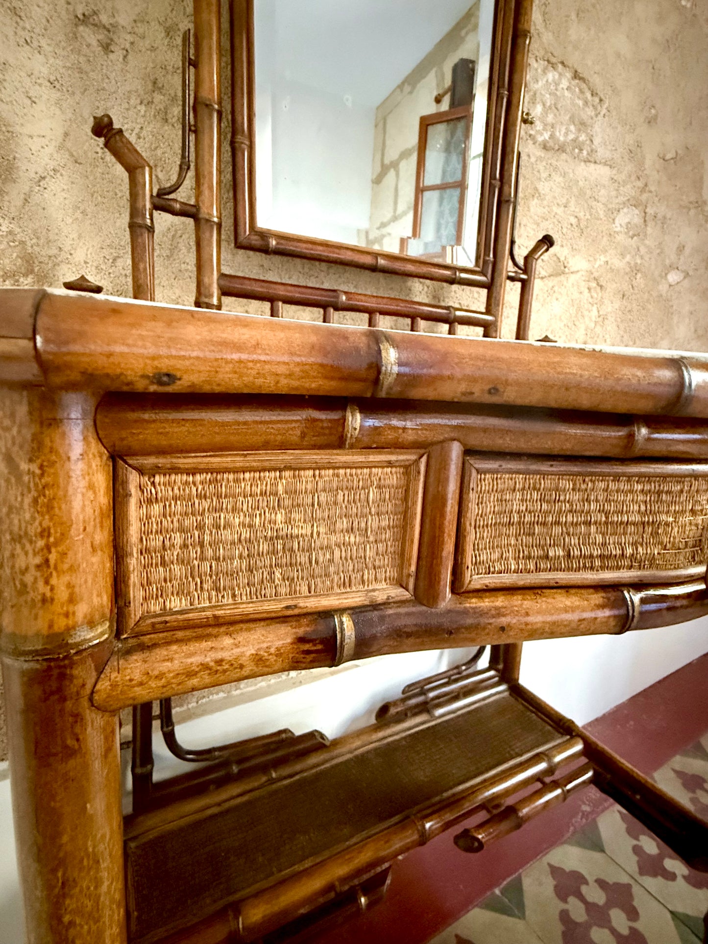 C19th French Bamboo & Marble Washstand
