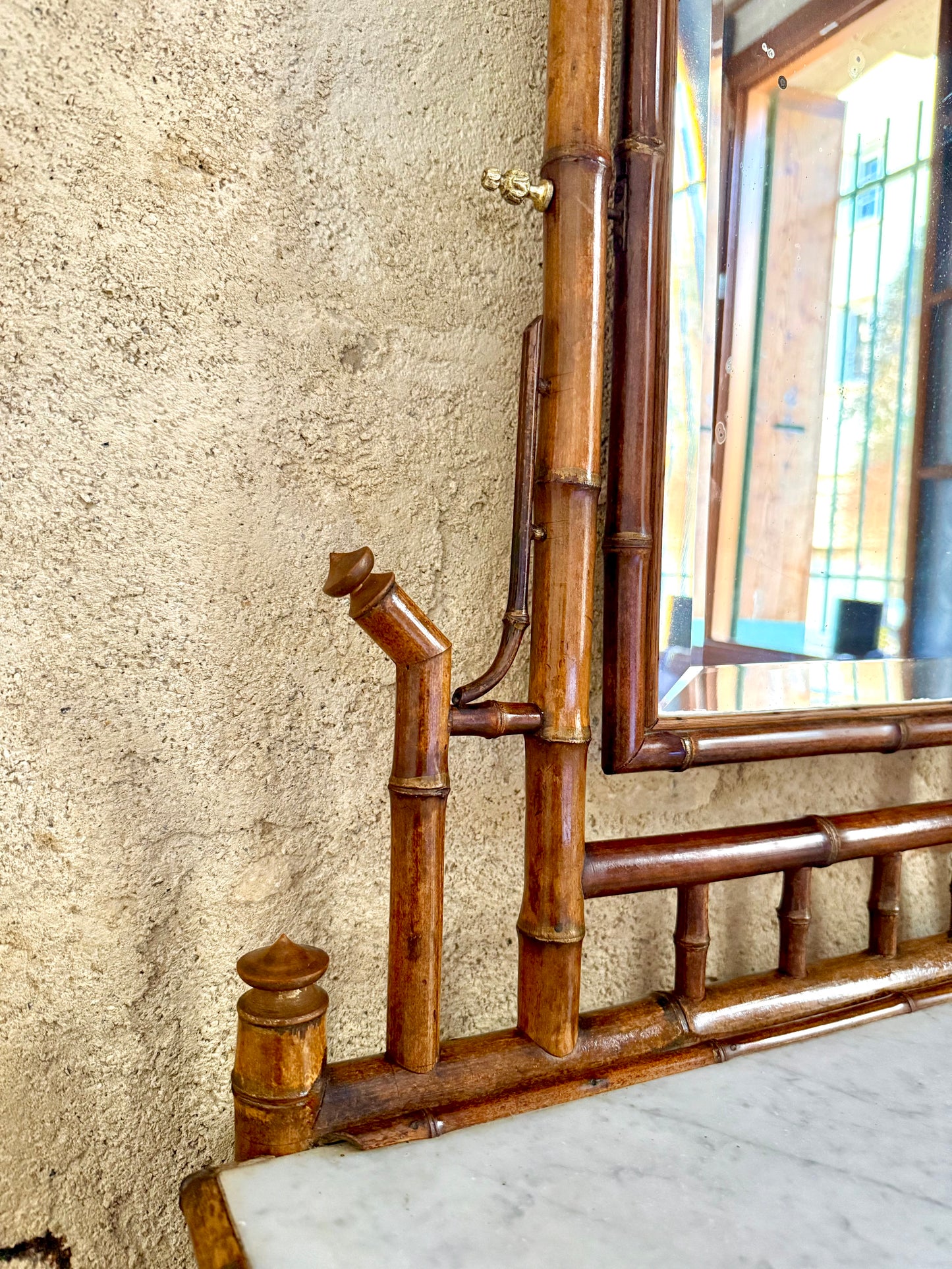 C19th French Bamboo & Marble Washstand