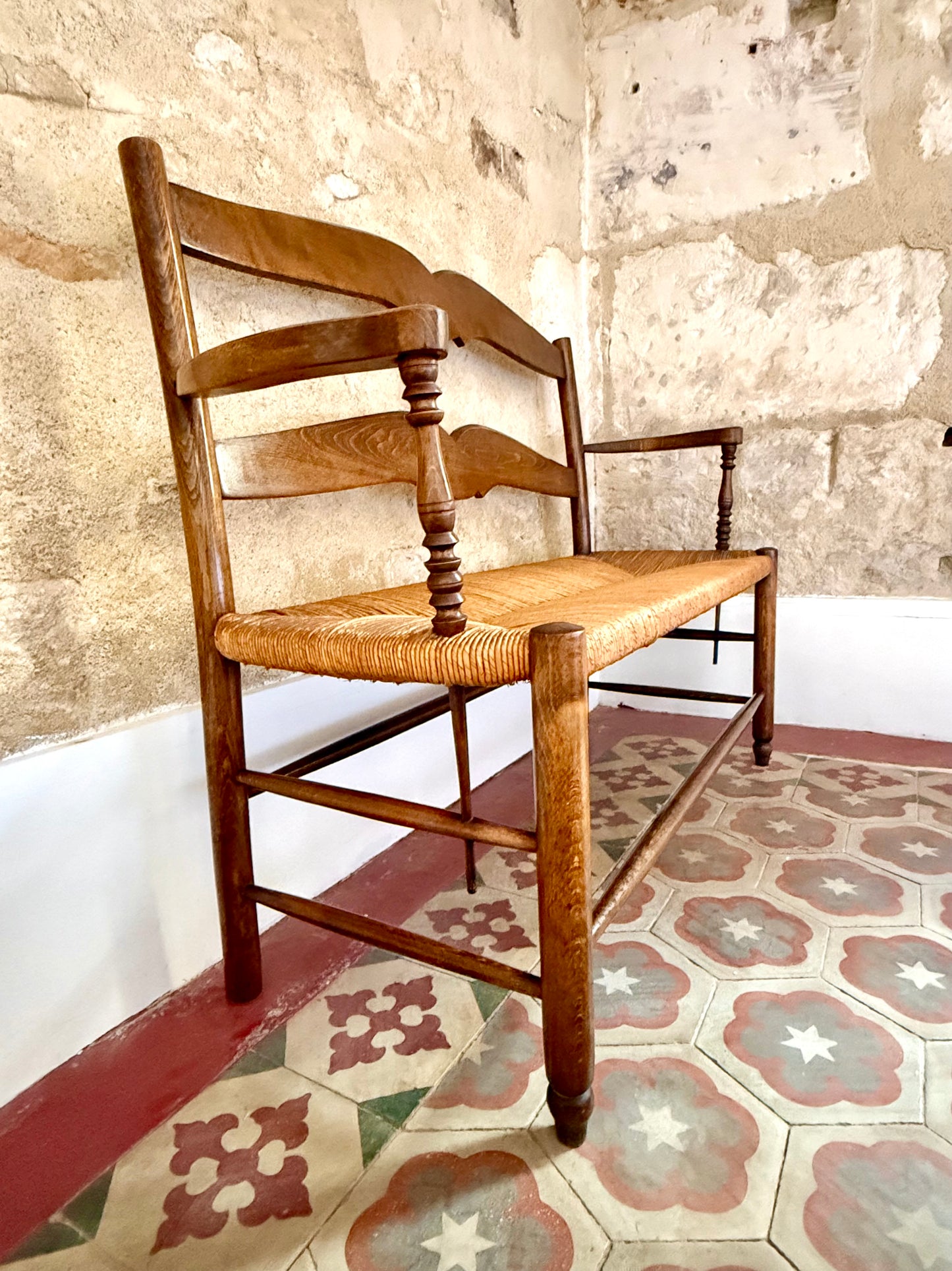 Early C19th Provençal Rush Seat Bench